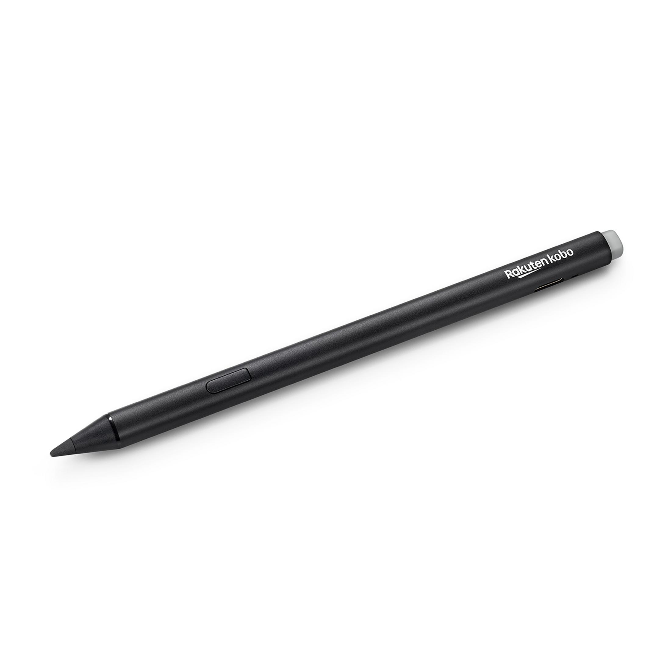 Ein schwarzer Stift mit "Rakuten kobo" Schriftzug auf weißem Hintergrund.