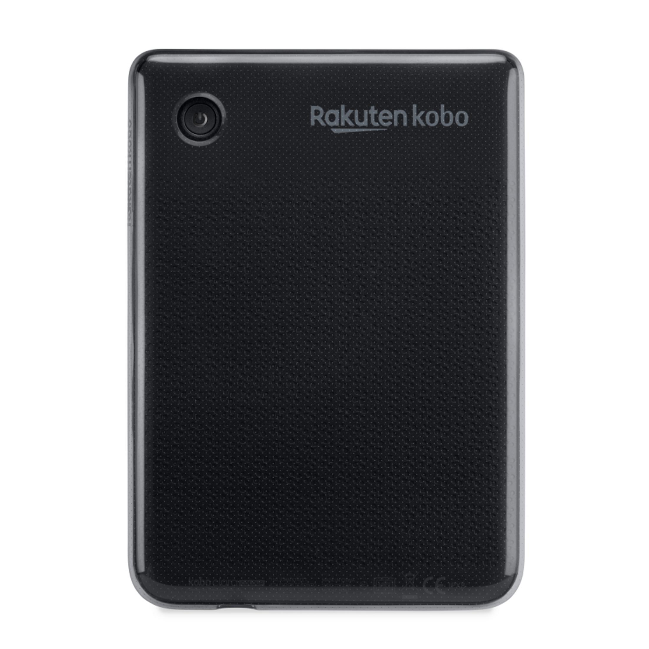 Funda negra para e-reader con patrón de puntos en relieve y logo Rakuten Kobo.
