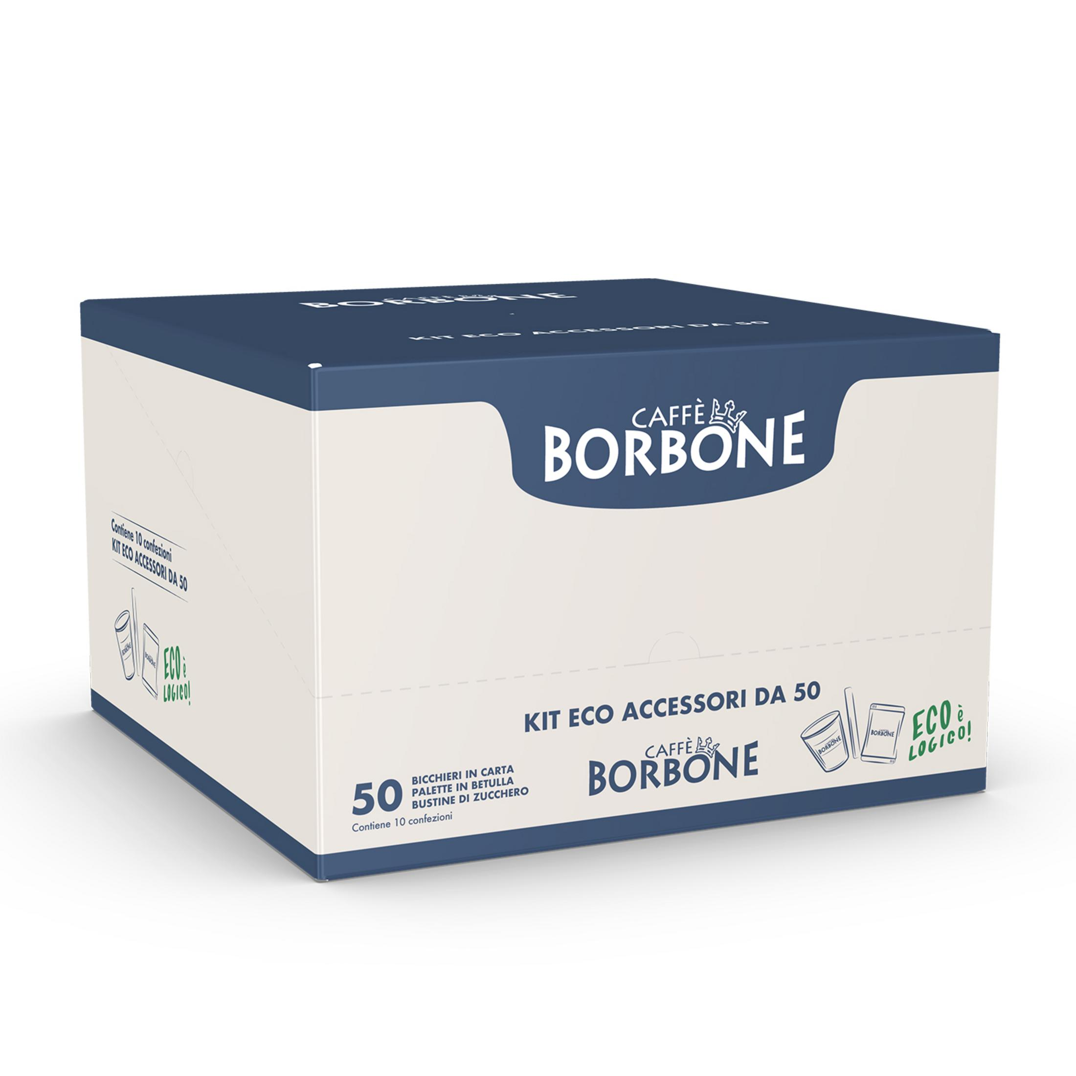 Eine Box mit Borbone Kaffee-Zubehör, 50 Stück, umweltfreundlich.