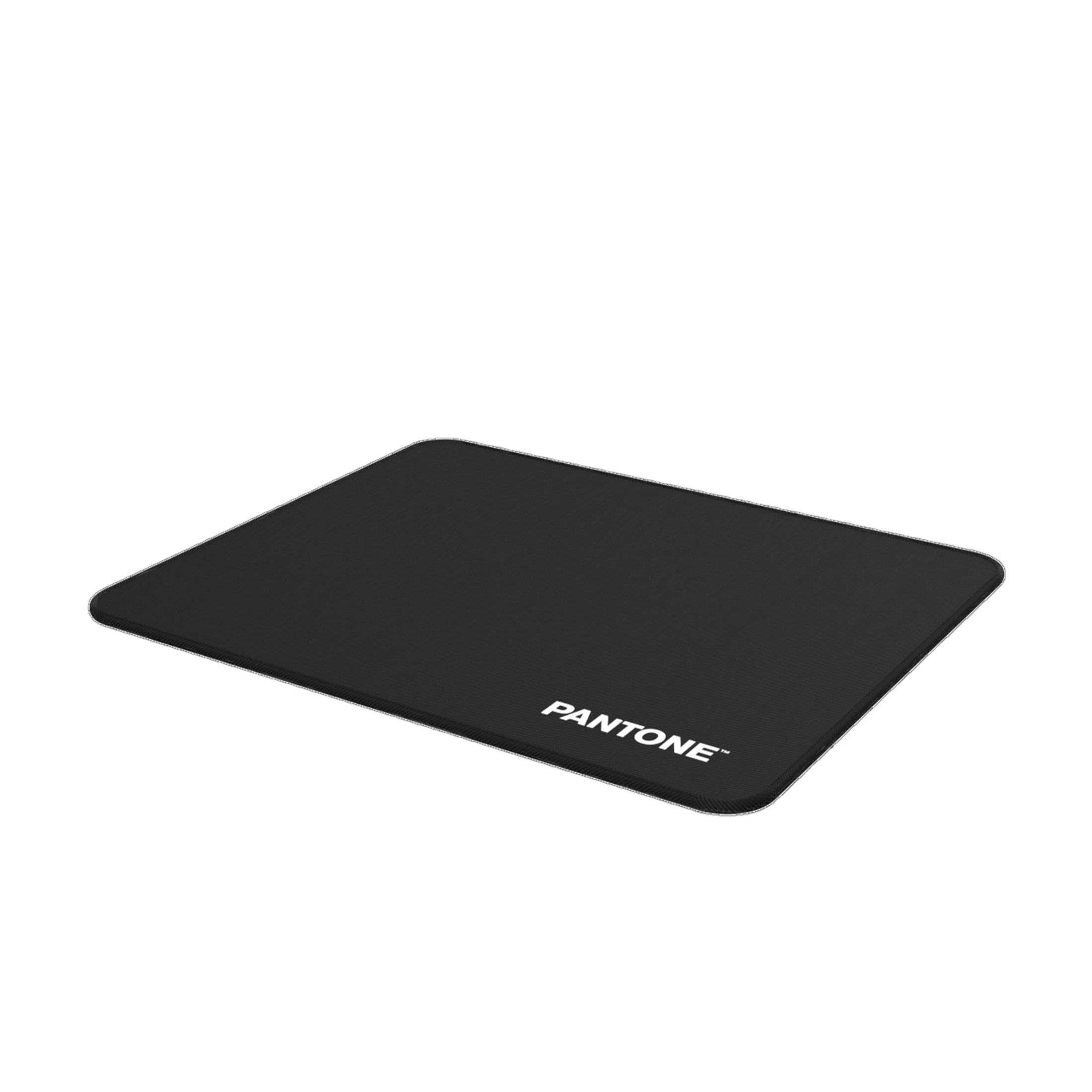Black mousepad with Pantone logo on a white background.