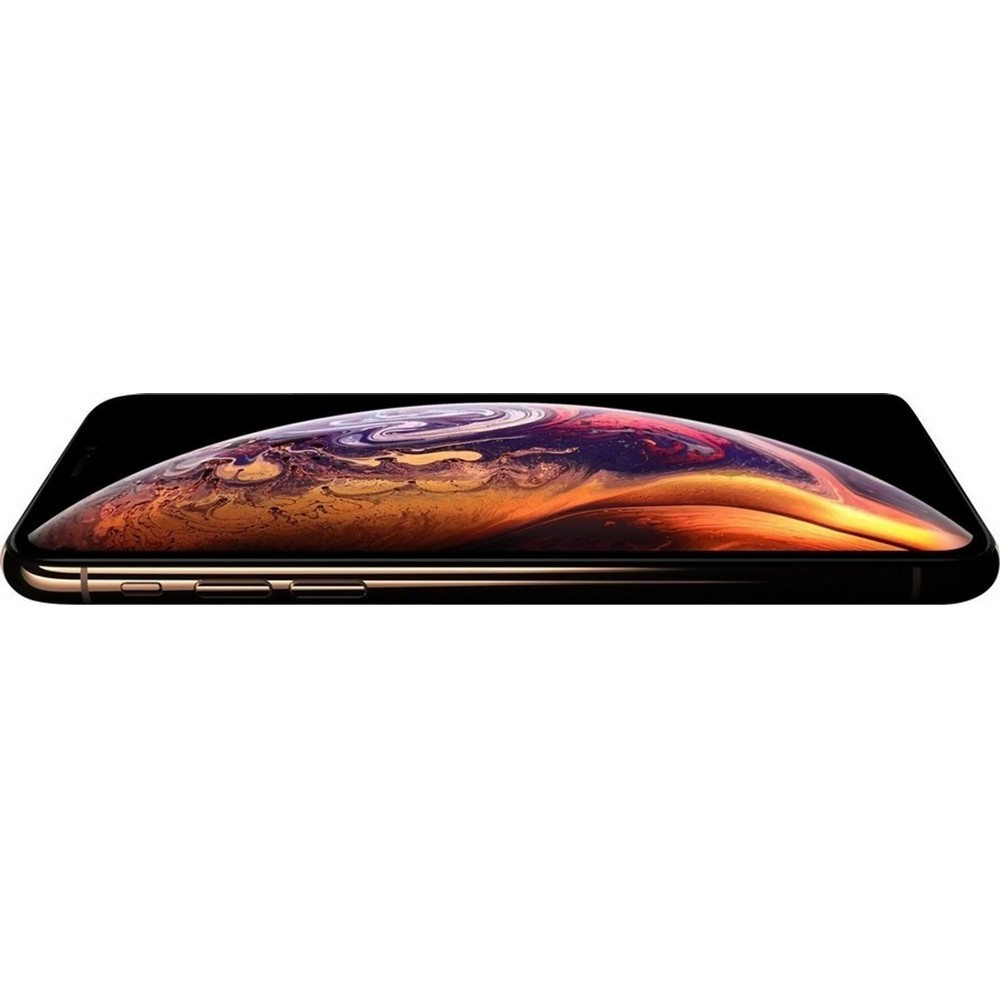 Złota krawędź iPhone'a z abstrakcyjnym tłem na ekranie.