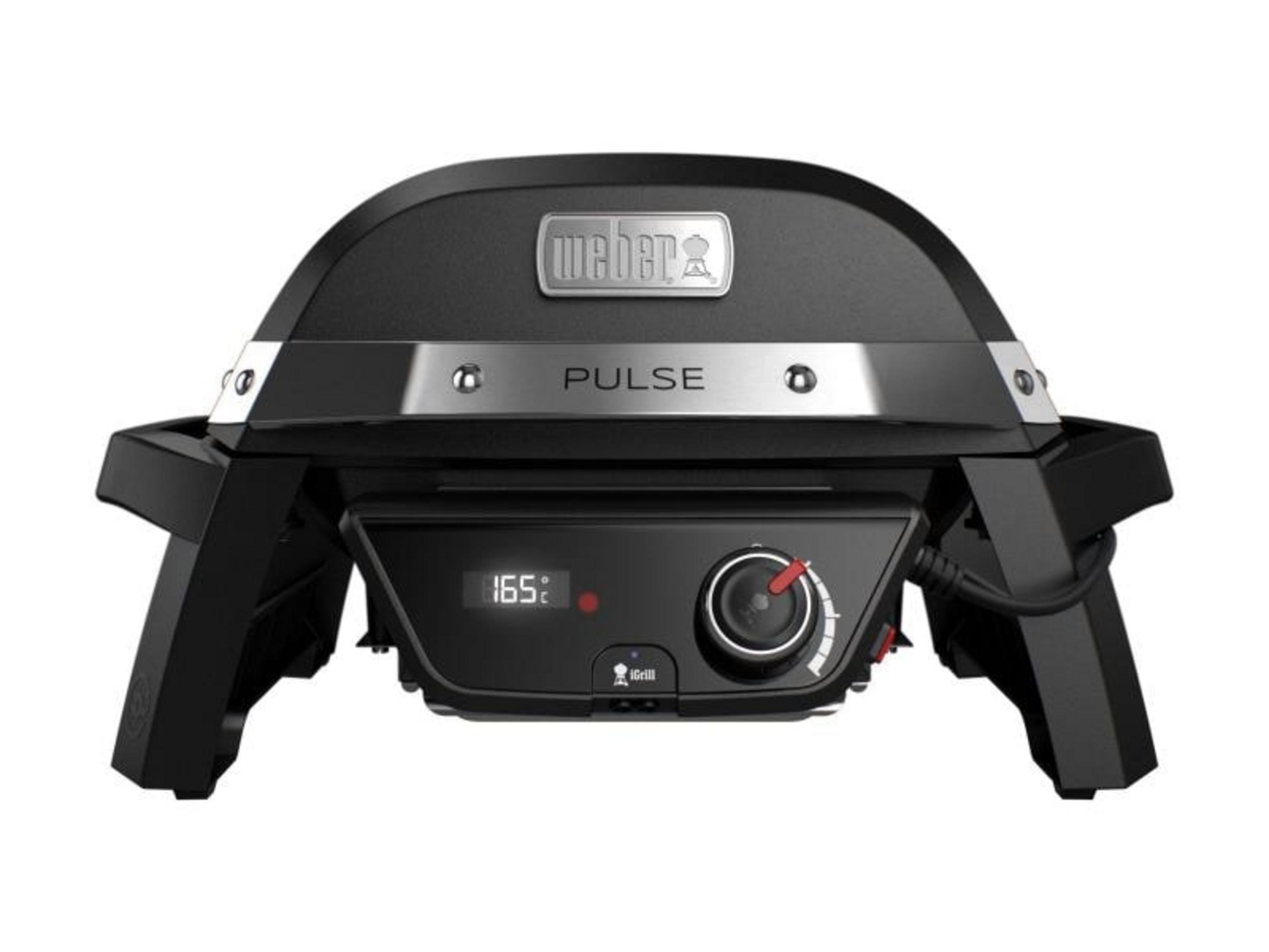 Griglia Weber Pulse nera con display digitale della temperatura e manopola.