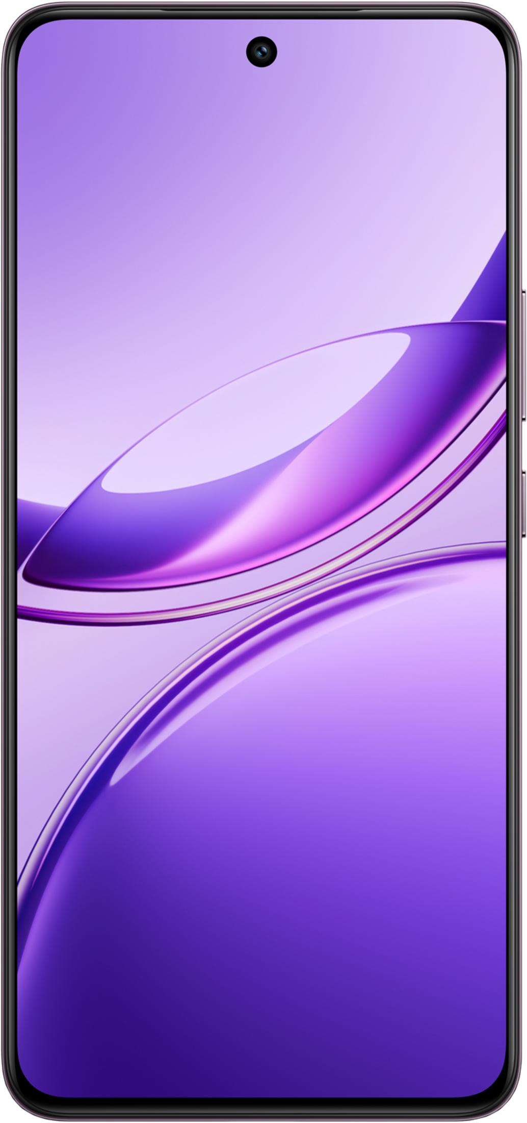 Ein Smartphone mit einem lila Hintergrund und geschwungenen Linien.