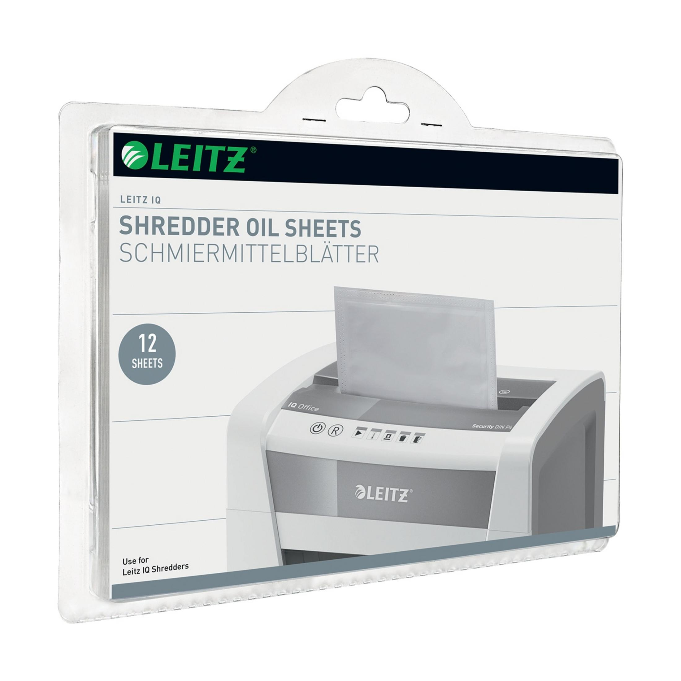 Confezione di Fogli Lubrificanti per Distruggi Documenti Leitz IQ, 12 fogli.