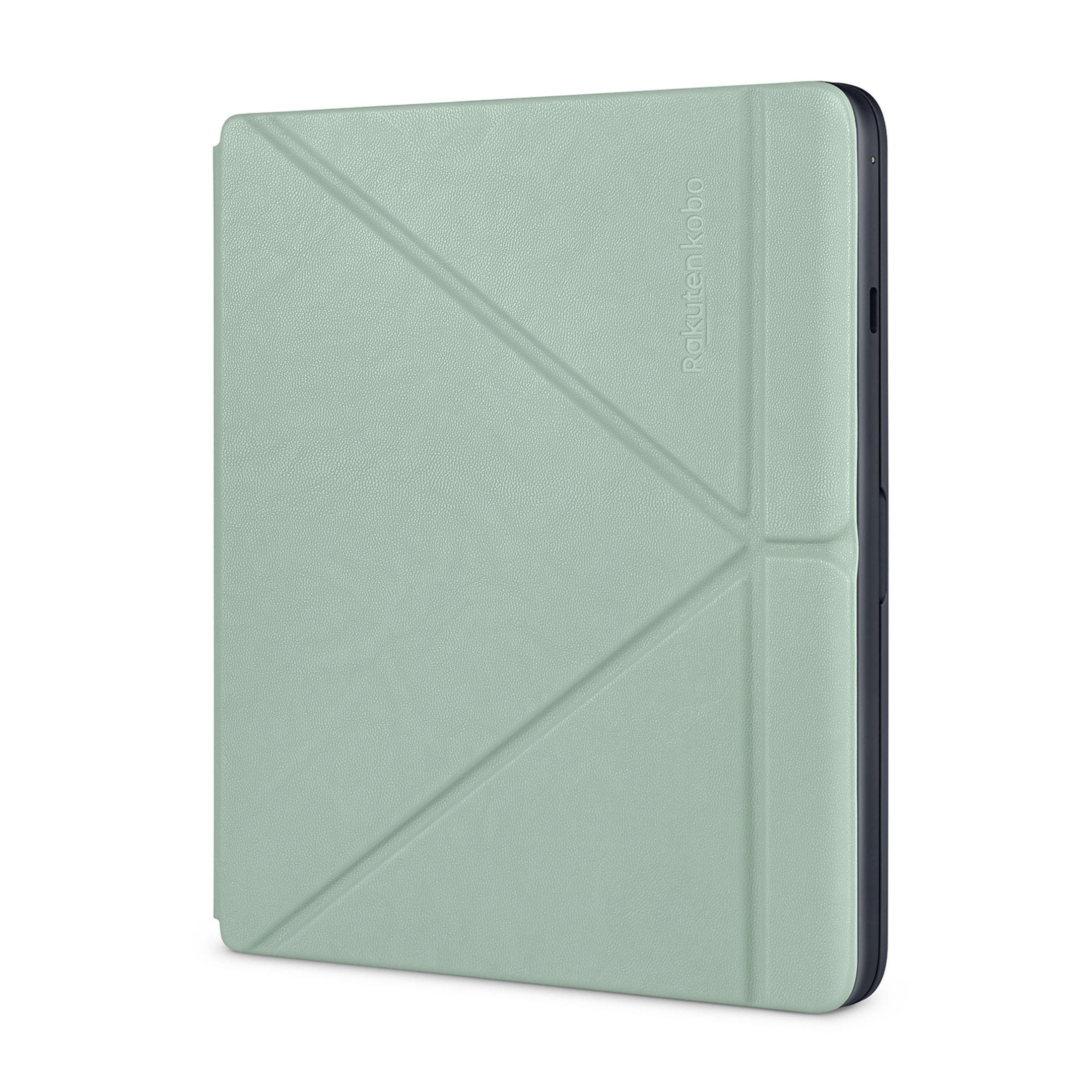 Custodia verde chiaro con pieghe geometriche e logo Rakuten Kobo.