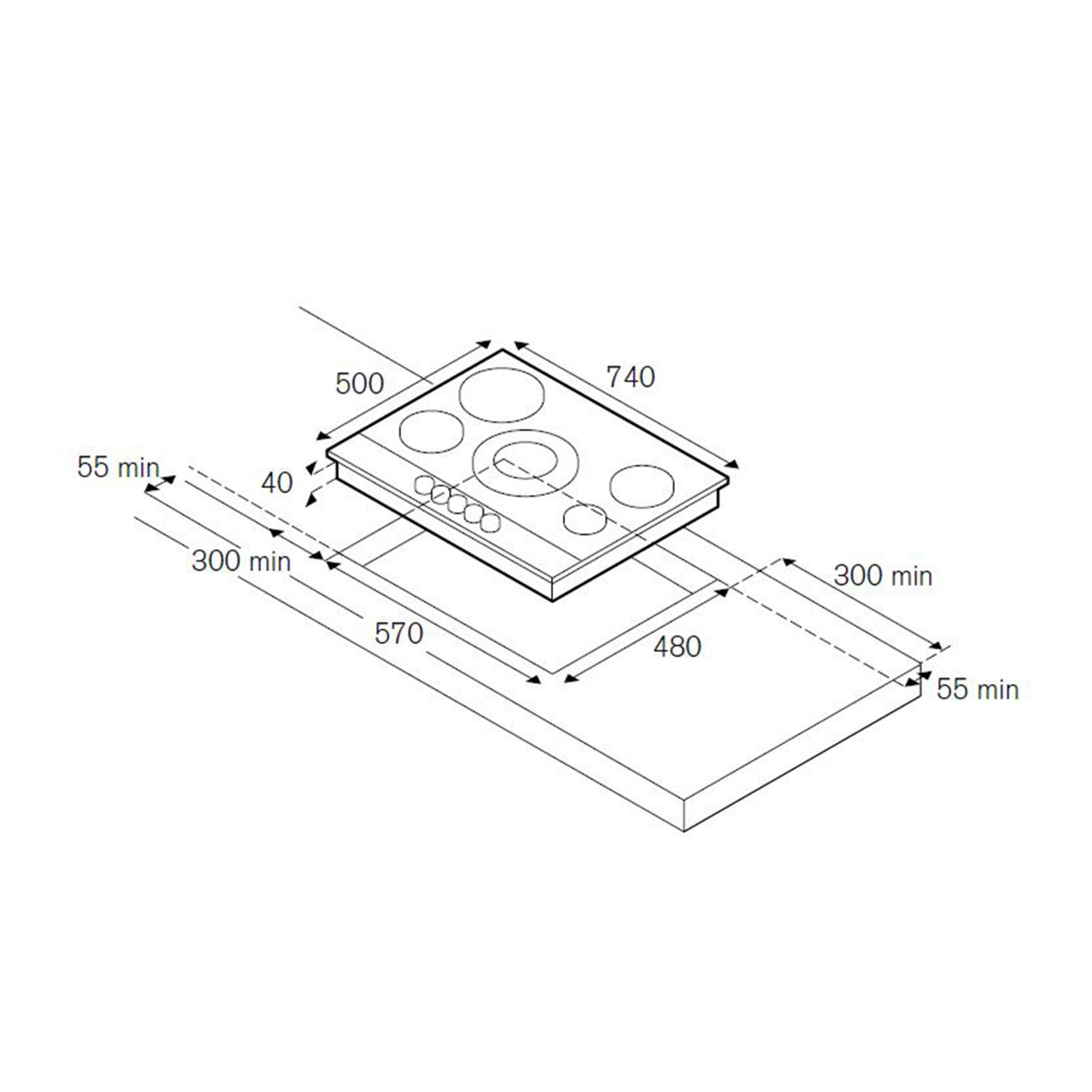 Rysunek techniczny płyty grzewczej z wymiarami i wskazówkami montażu.