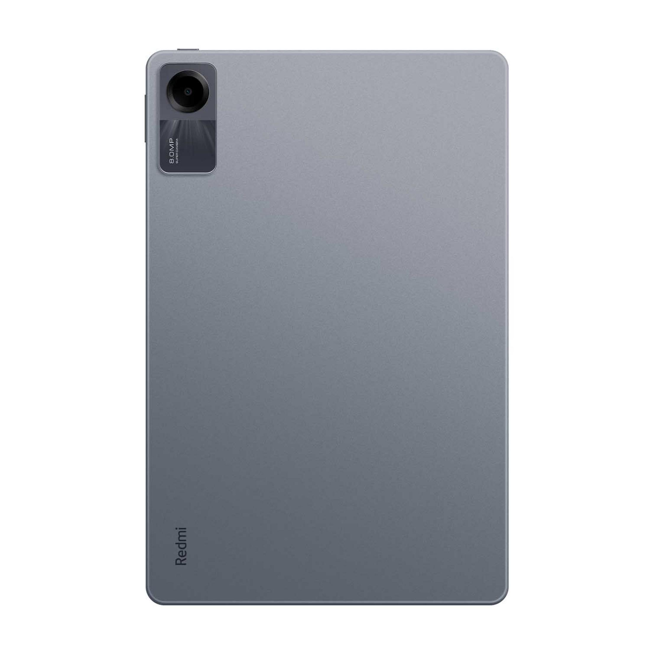 Tableta gris con cámara trasera de 8,0 MP y logo de Redmi.