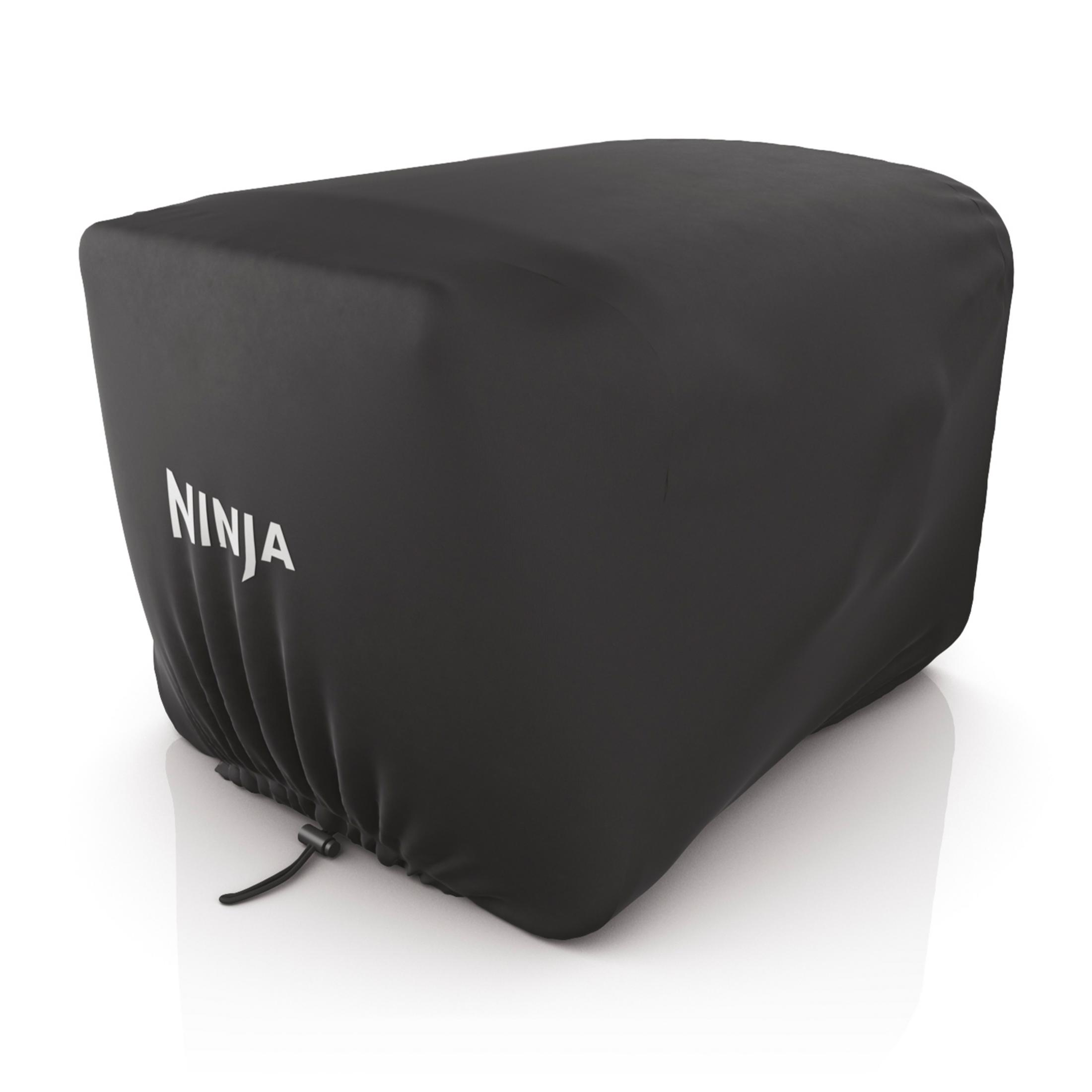 Czarna osłona Ninja ze sznurkiem i białym logo.