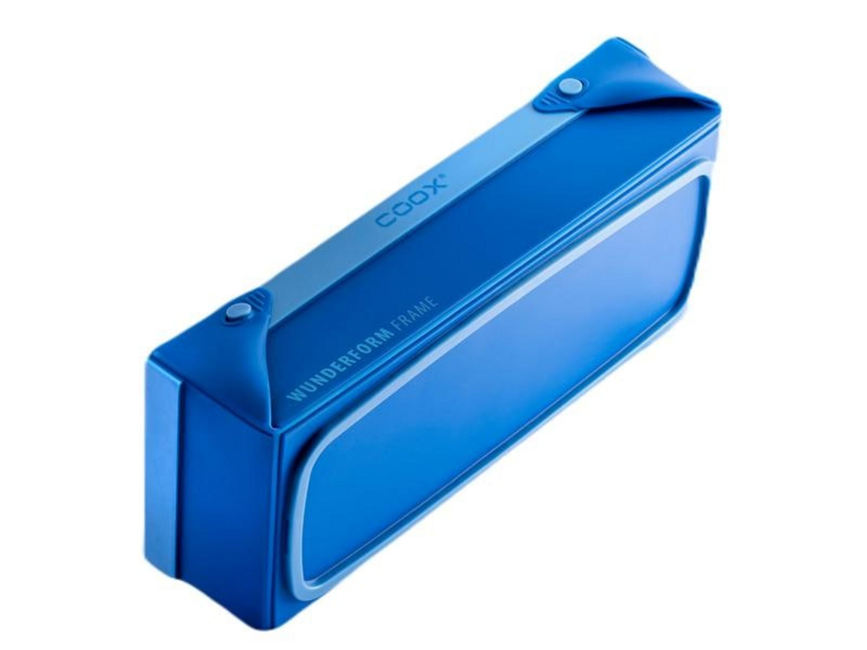 Ein blauer Behälter mit der Aufschrift "COOX WUNDERFORM FRAME".