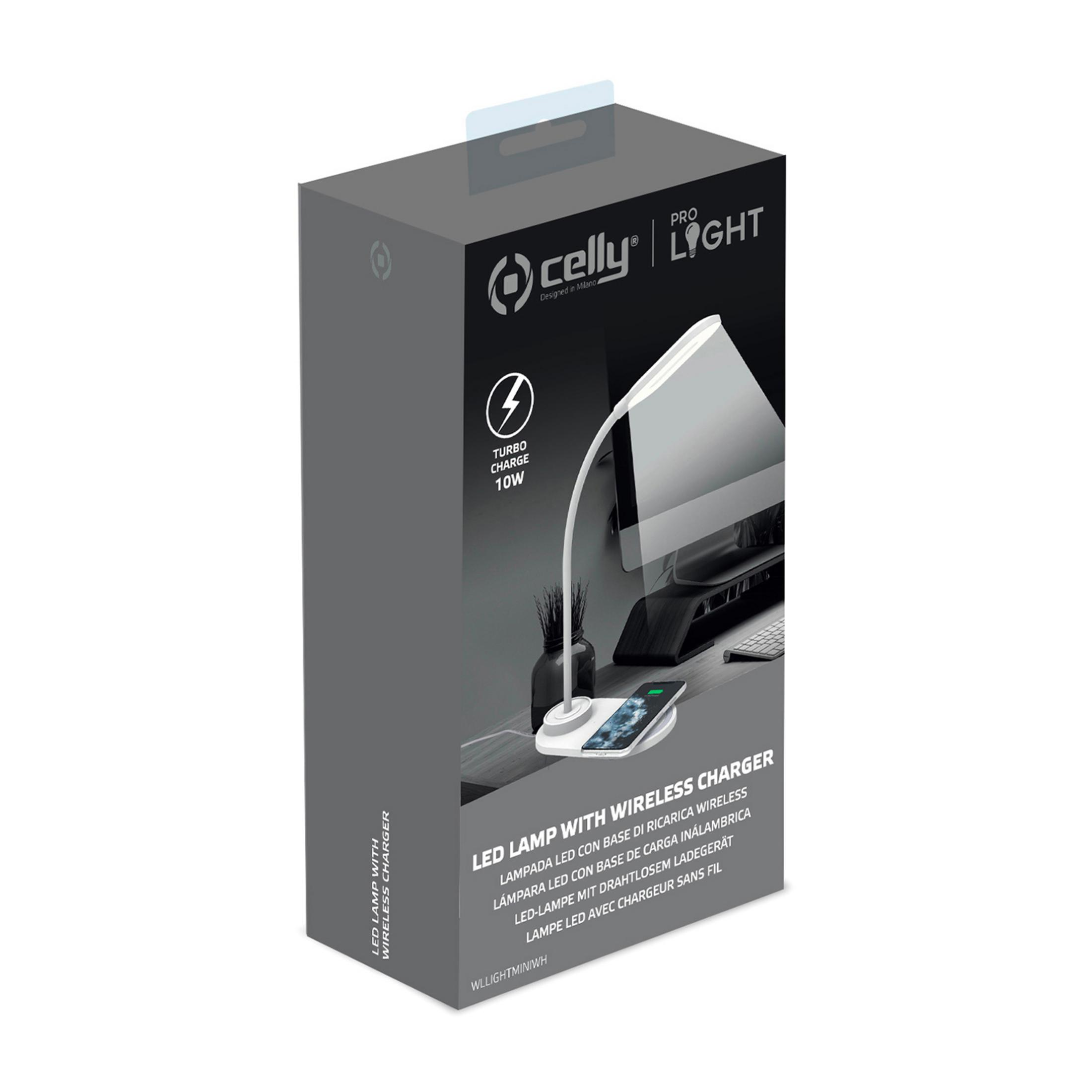Embalaje de lámpara LED Celly con cargador inalámbrico, 10W.