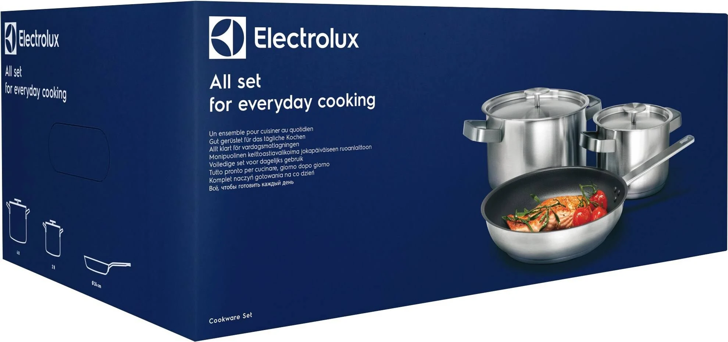 Set de utensilios de cocina Electrolux con ollas y sartén, para uso diario.