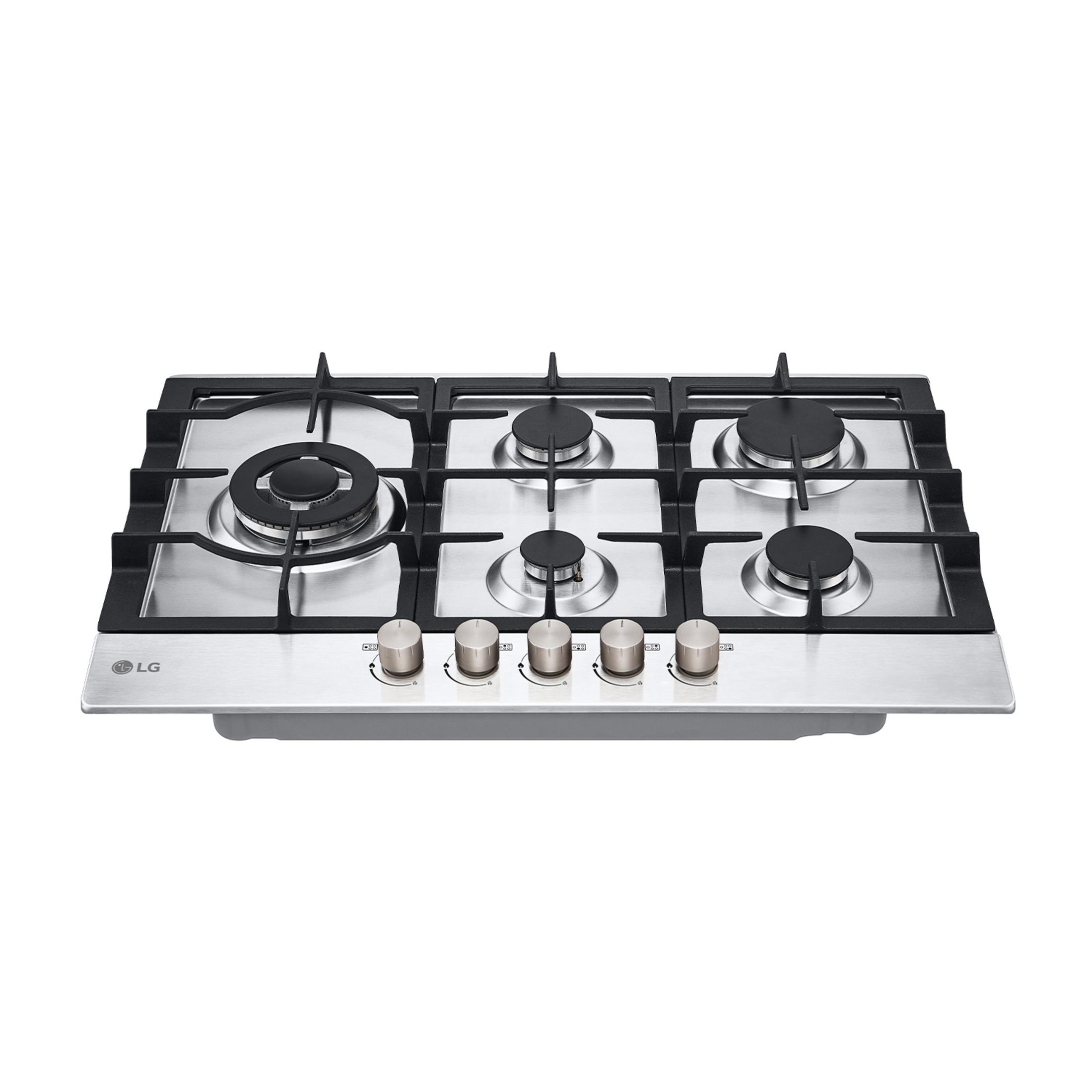 Stal nierdzewna płyta gazowa z czterema palnikami.