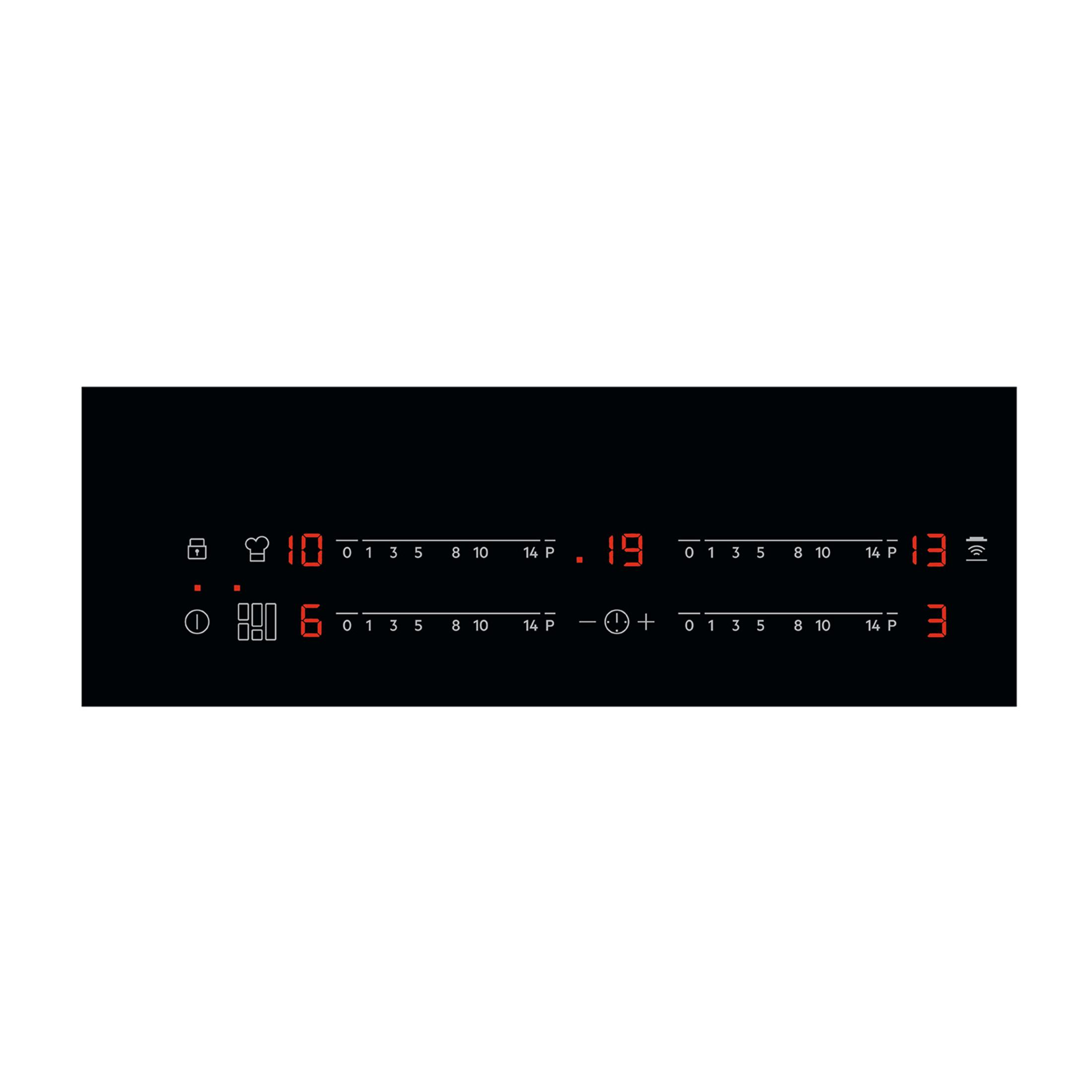 Panel sterowania płyty grzewczej z czerwonymi wyświetlaczami cyfrowymi.