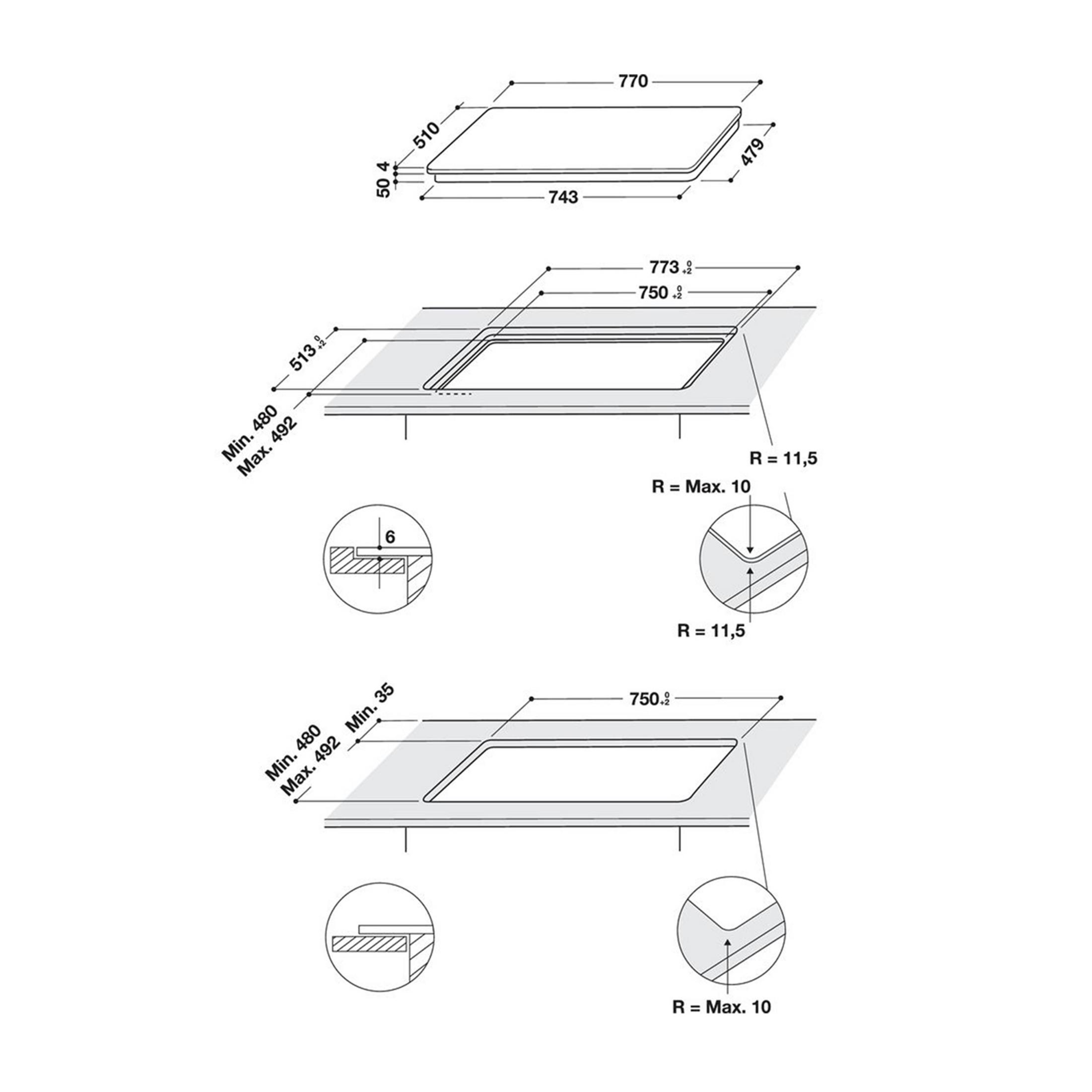 Rysunek techniczny płyty grzewczej z wymiarami i wymiarami montażowymi.