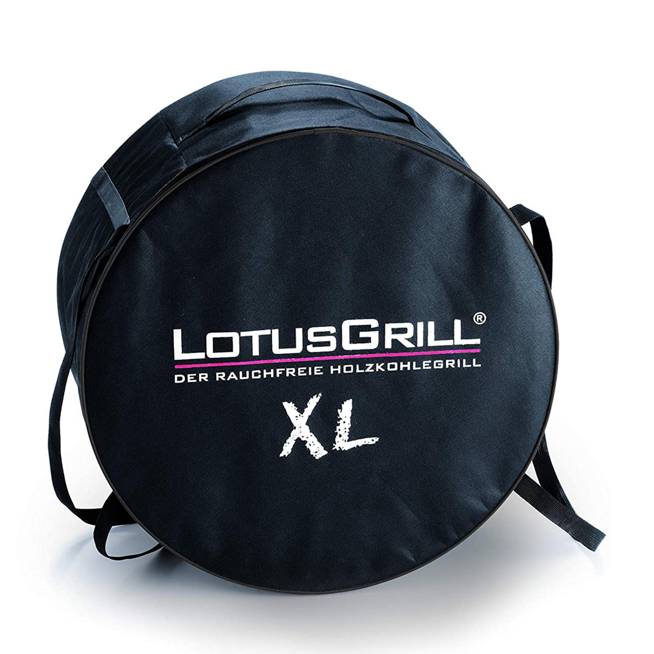 Ciemnoniebieska torba z napisem LOTUSGRILL XL.