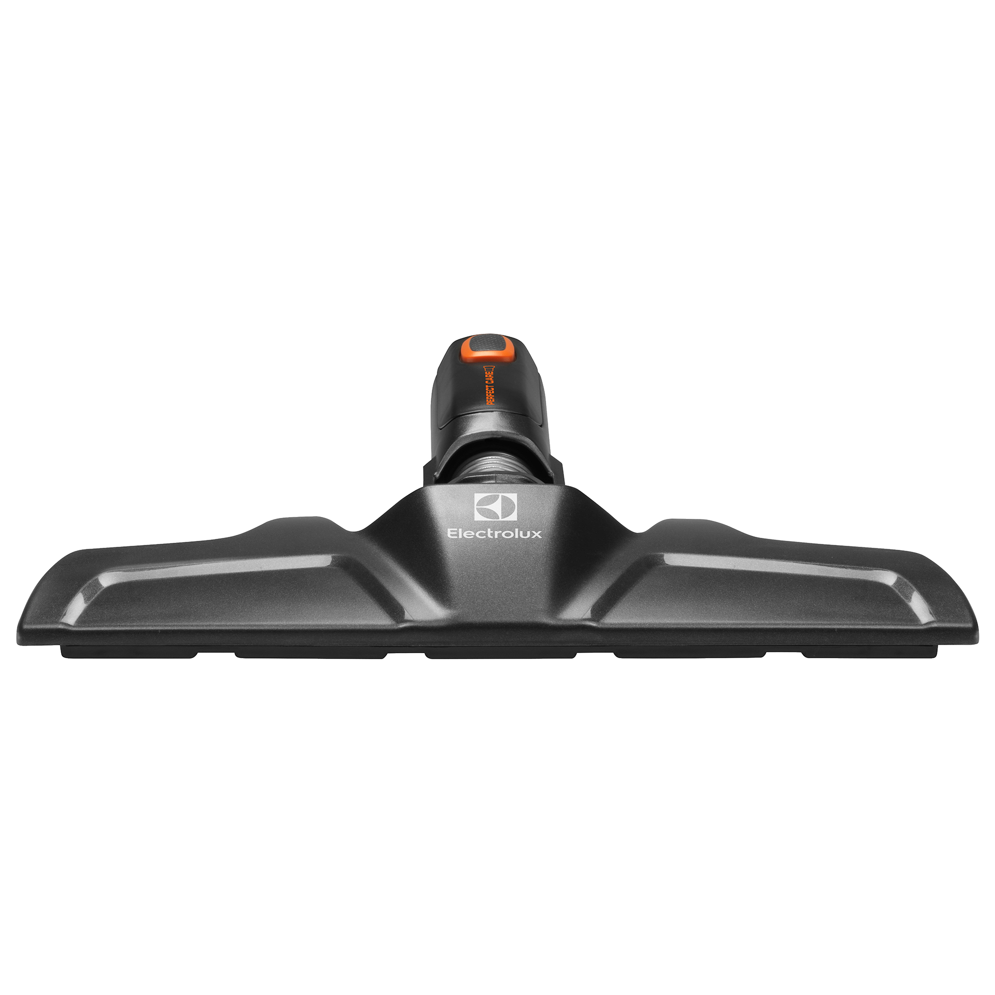 Tête d'aspirateur Electrolux gris foncé avec un accent orange sur la poignée.