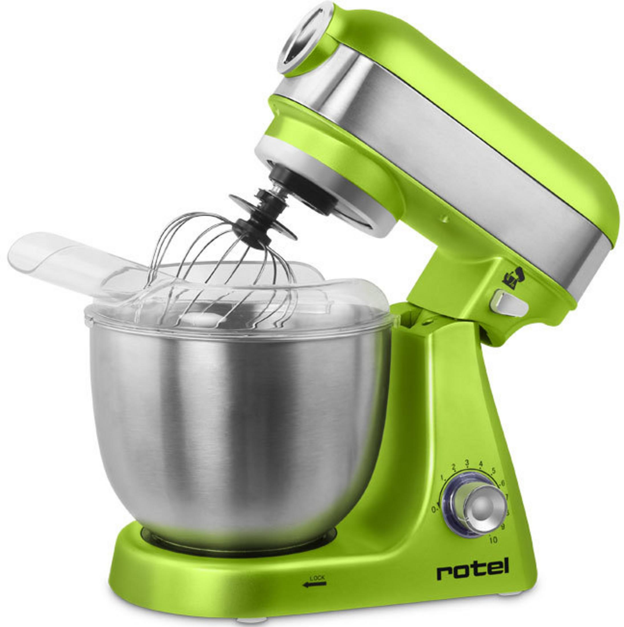 Impastatrice Rotel verde con ciotola argento e frusta.