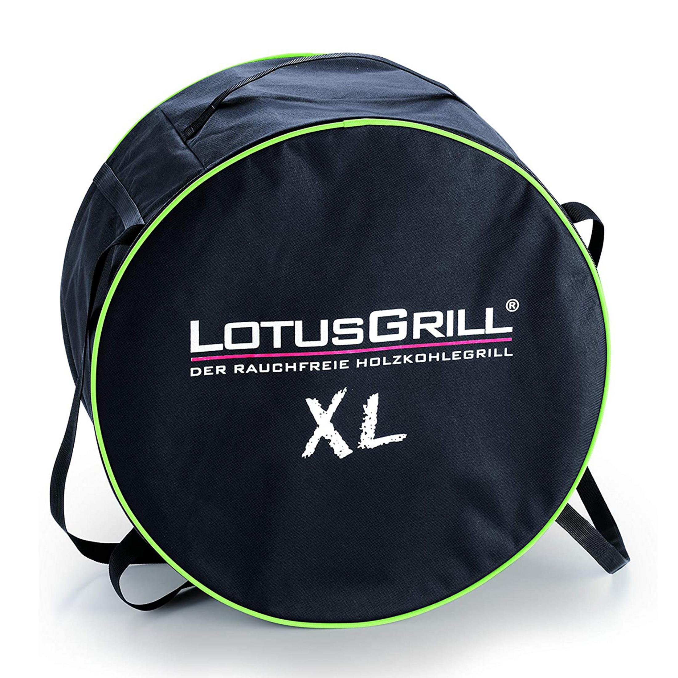 Czarna torba z neonowo-zielonym brzegiem i napisem 'LOTUSGRILL XL'.