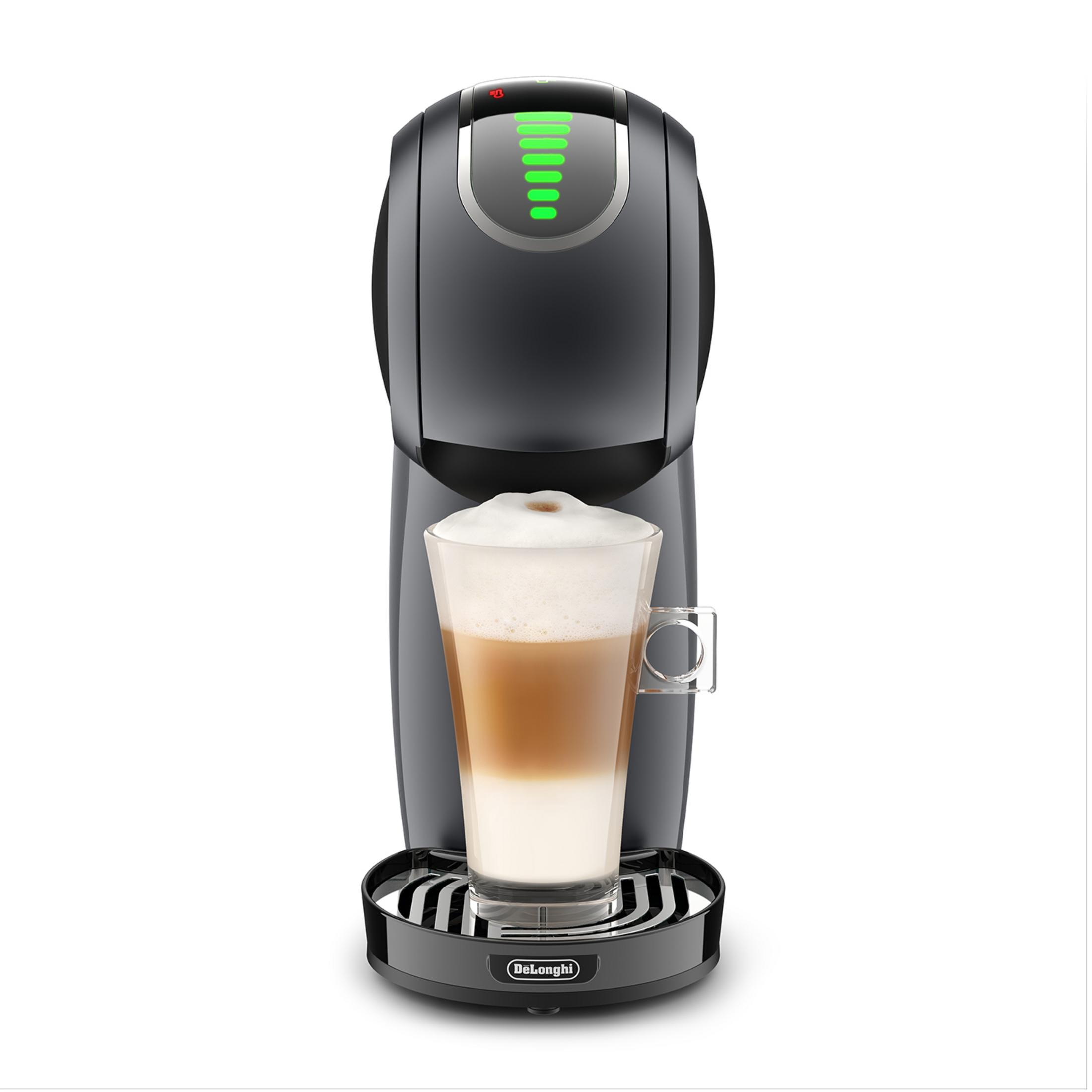 Szara ekspres do kawy ze szklanką latte macchiato.