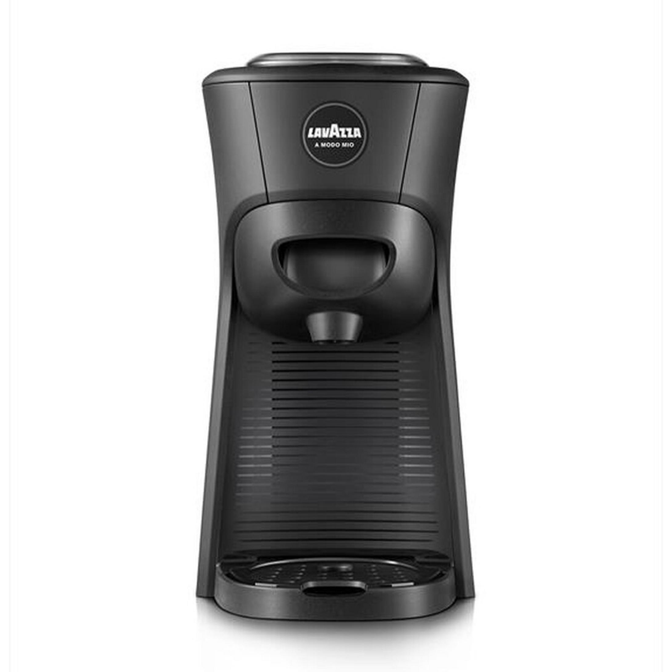 Czarna ekspres do kawy Lavazza z logo na górze.