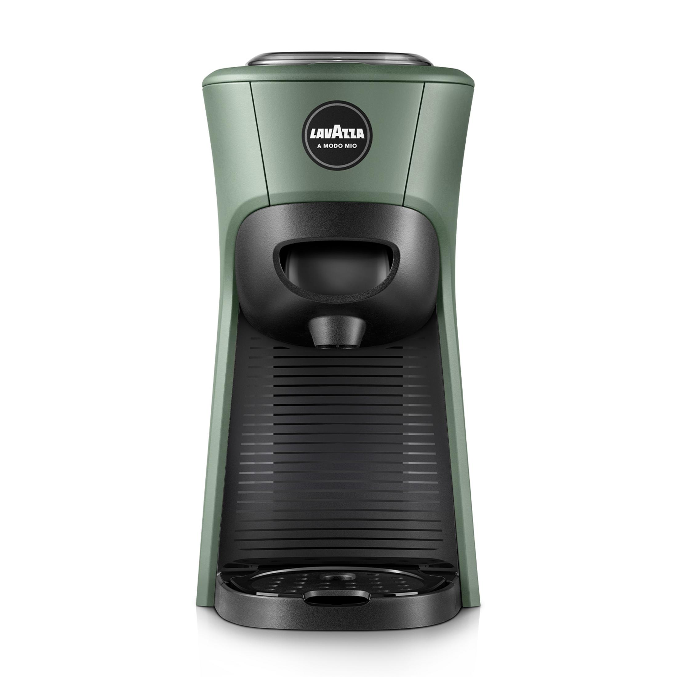 Zielona maszyna do kawy Lavazza z czarnymi detalami.