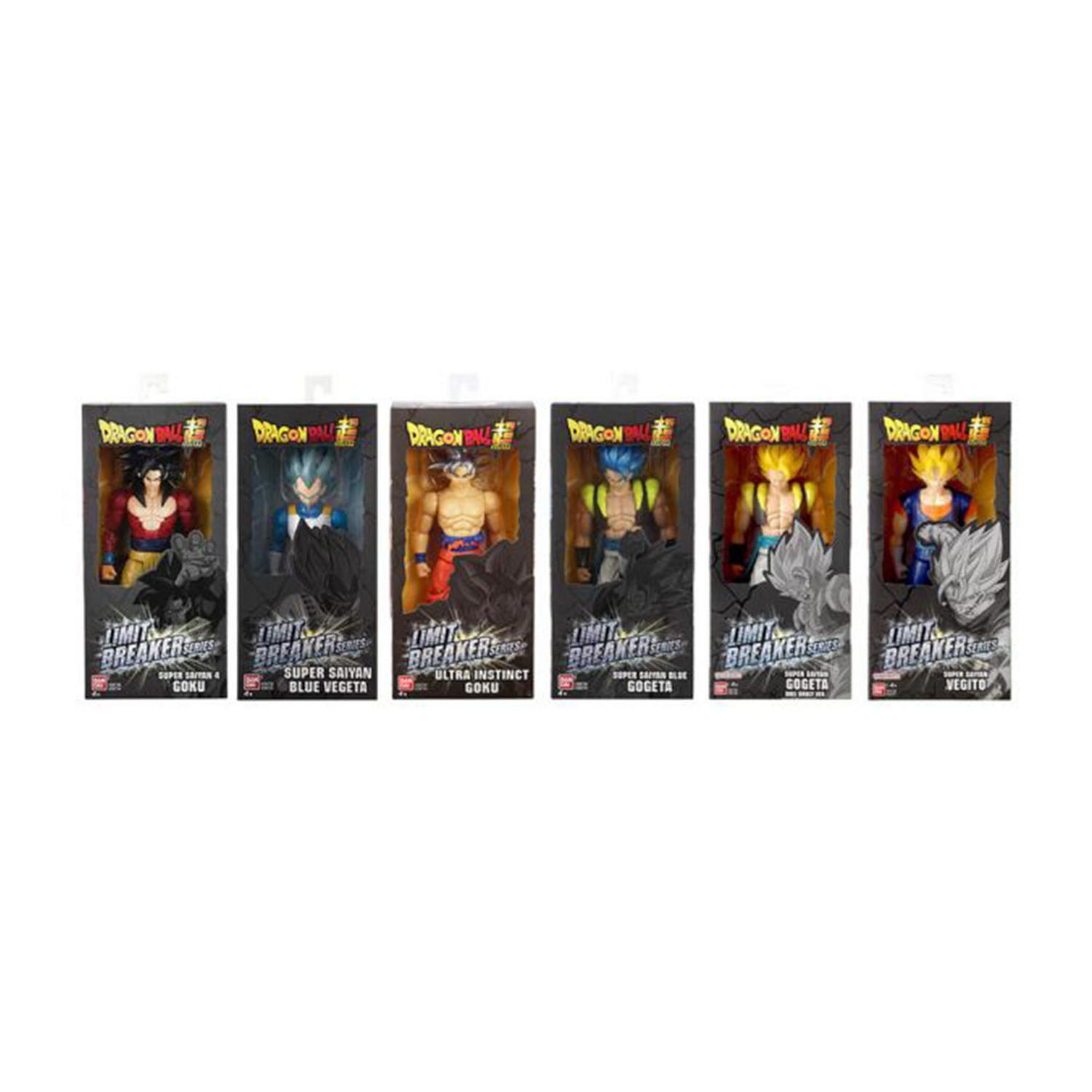 Sei action figure Dragon Ball Limit Breaker nelle loro scatole.