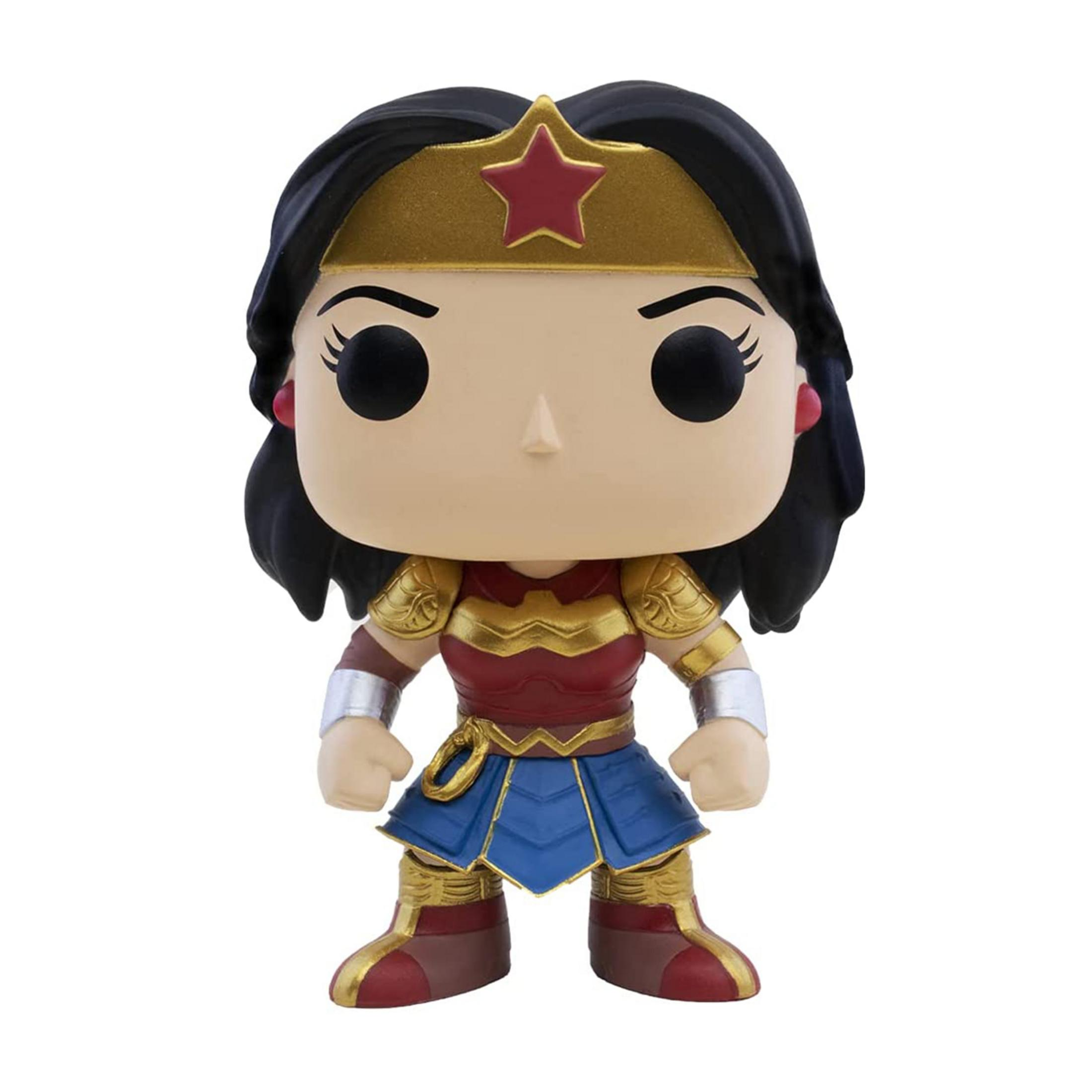 Wonder Woman Figur mit rotem Kleid, blauer Schürze und goldenen Akzenten.