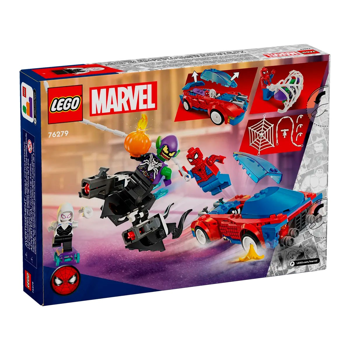 Lego Marvel Set 76279: Spider-Man, Green Goblin, Venom und Ghost-Spider kämpfen.