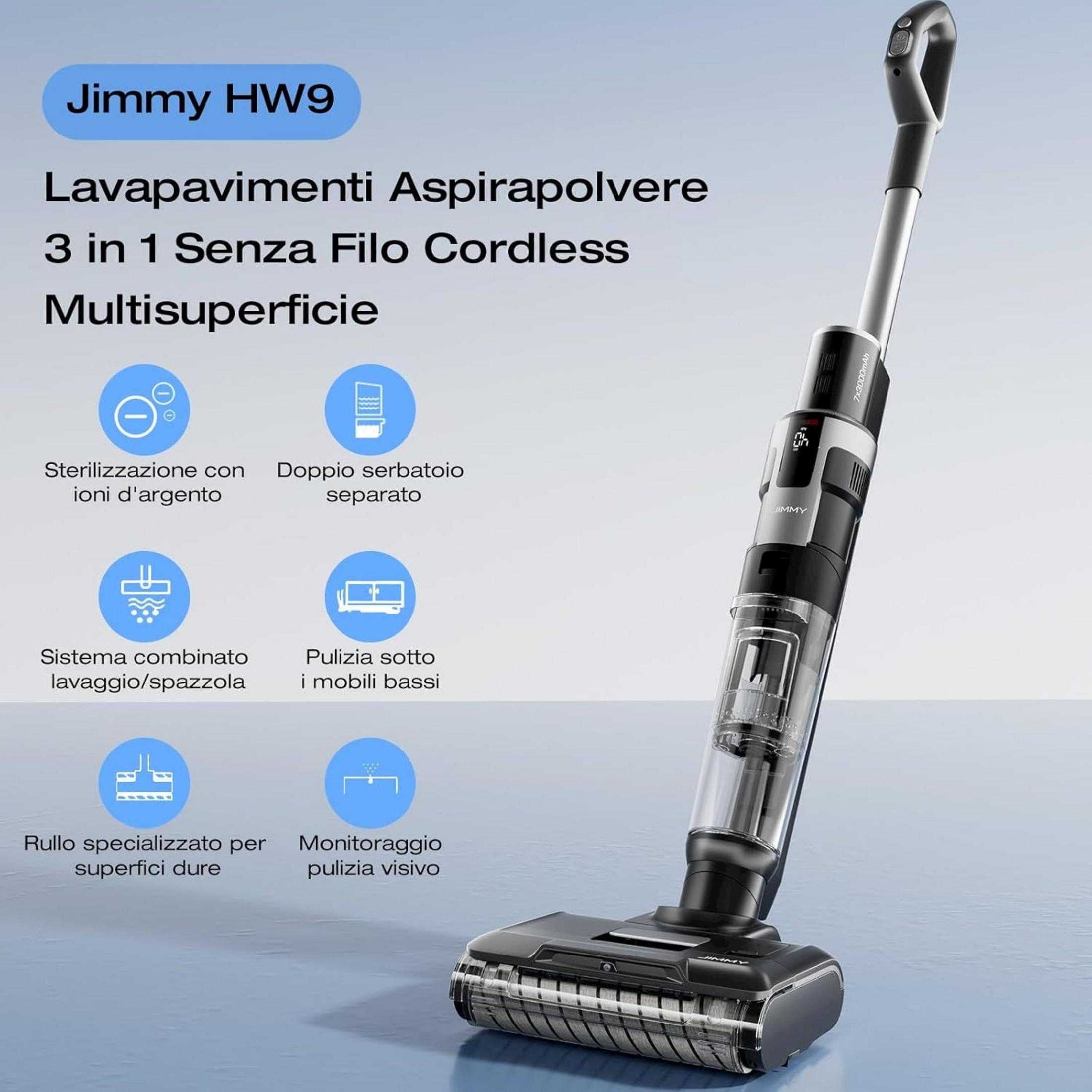Jimmy HW9 kabelloser 3-in-1-Bodenreiniger mit Bürstenrolle, Silberionensterilisation.