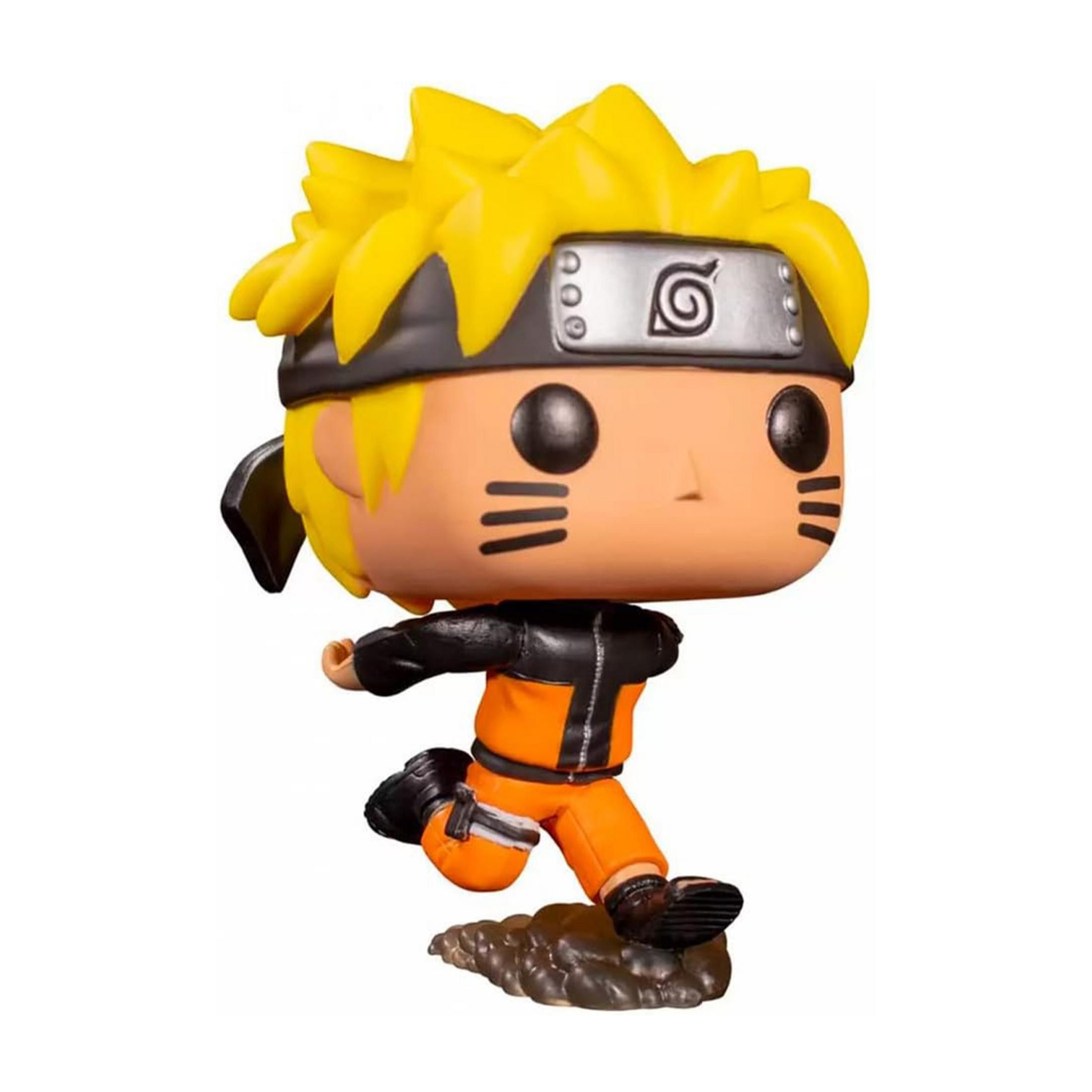Action figure Funko Pop di Naruto in movimento, capelli gialli e vestiti arancioni.