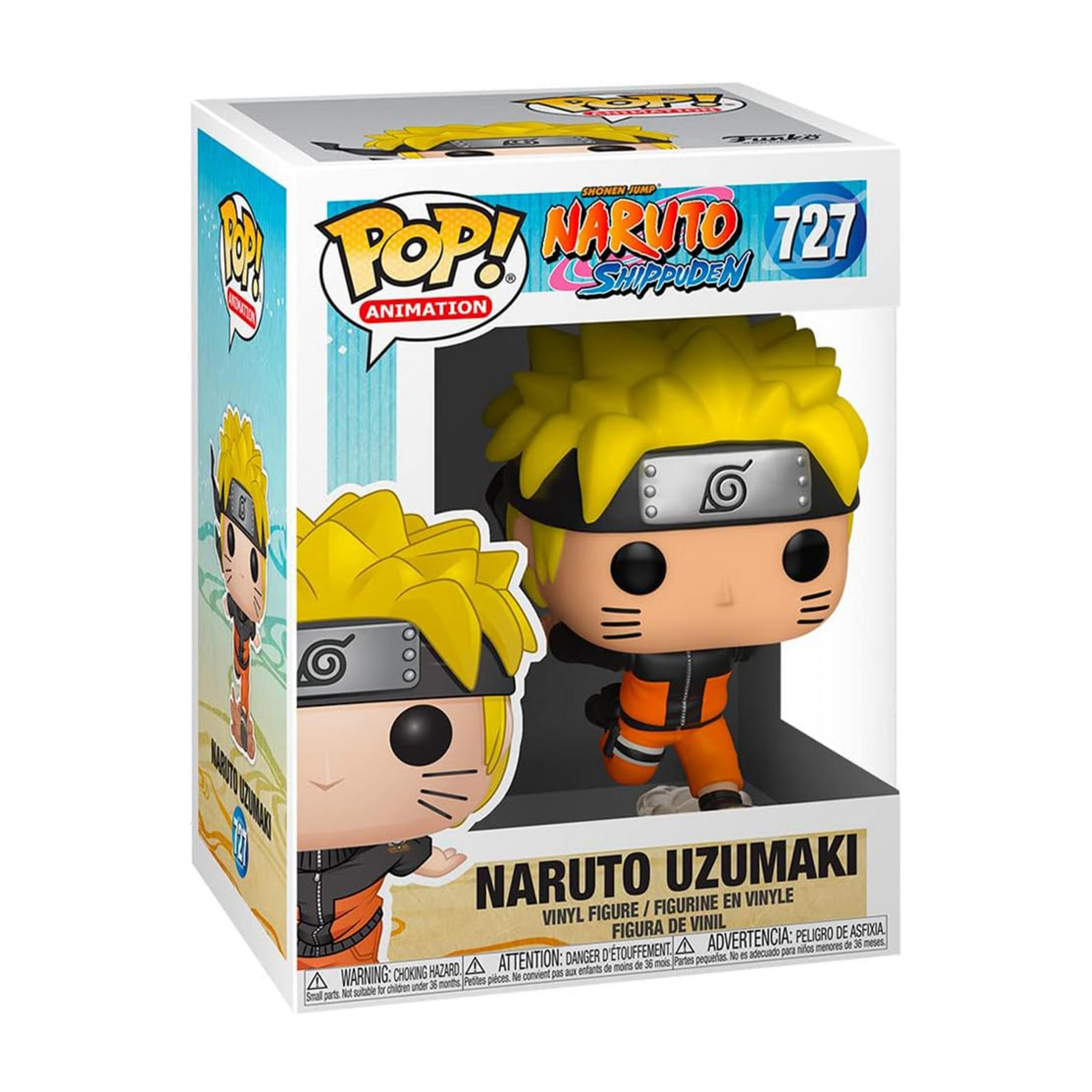 Action figure Funko Pop di Naruto Uzumaki in scatola, design anime.
