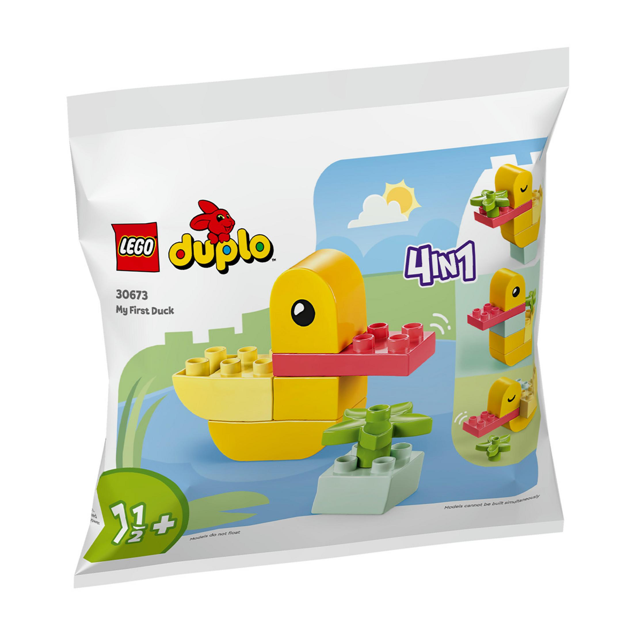Set di costruzioni LEGO Duplo con anatra gialla e foglie verdi.
