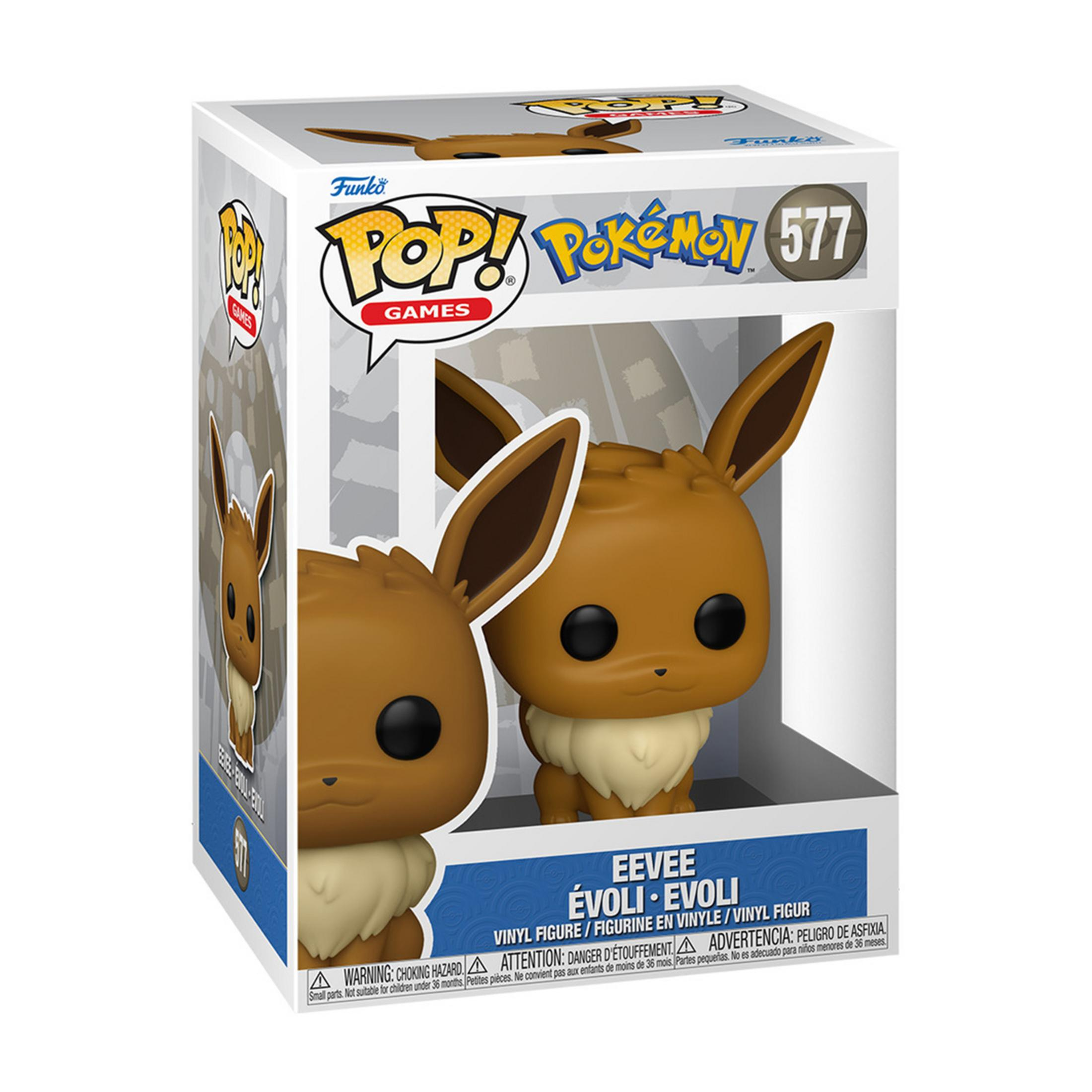 Pudełko Funko Pop! z figurką Eevee, numer 577, z serii Pokémon.