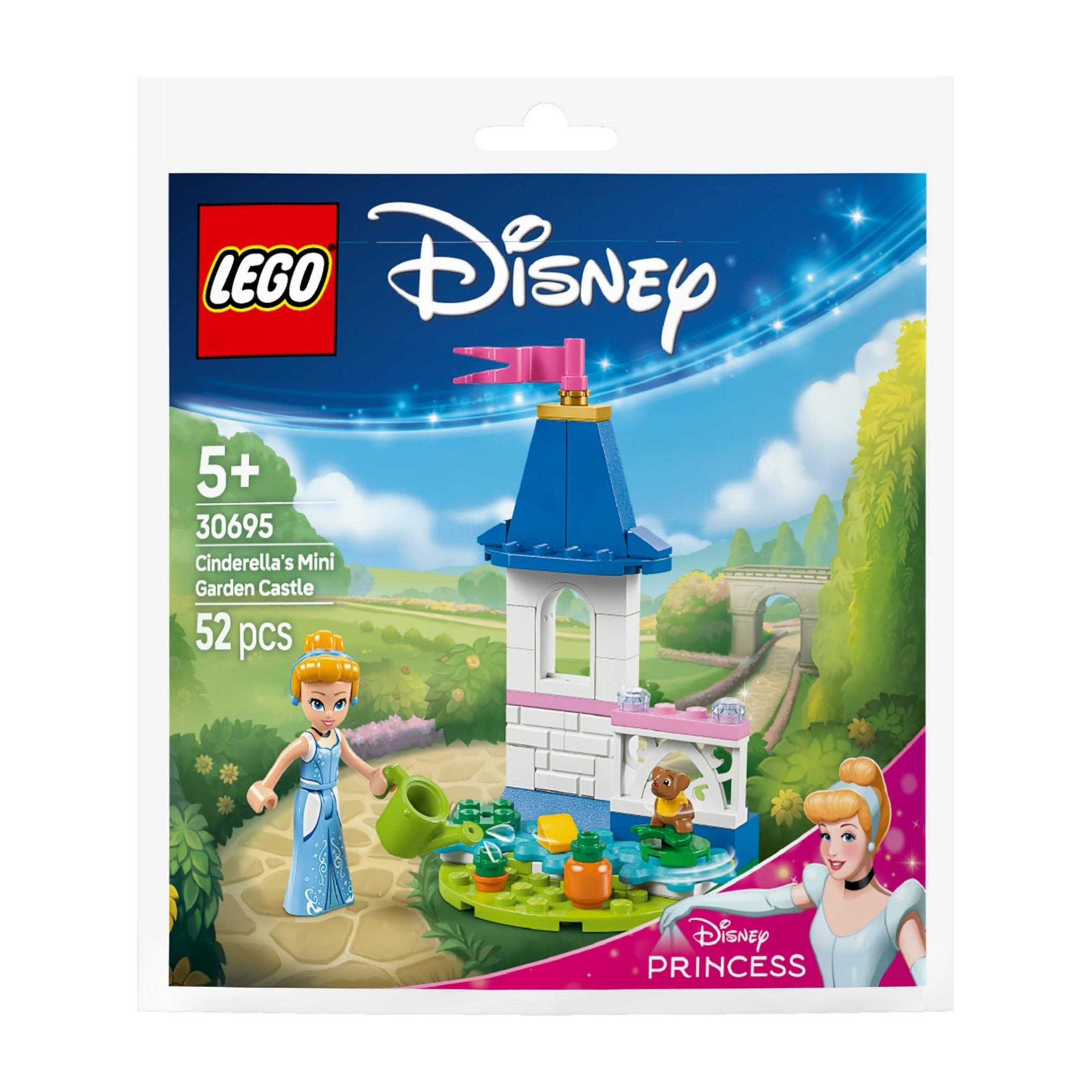 Zestaw LEGO Disney Mini Zamek Ogrodowy Kopciuszka z Kopciuszkiem, myszką i małym zamkiem.