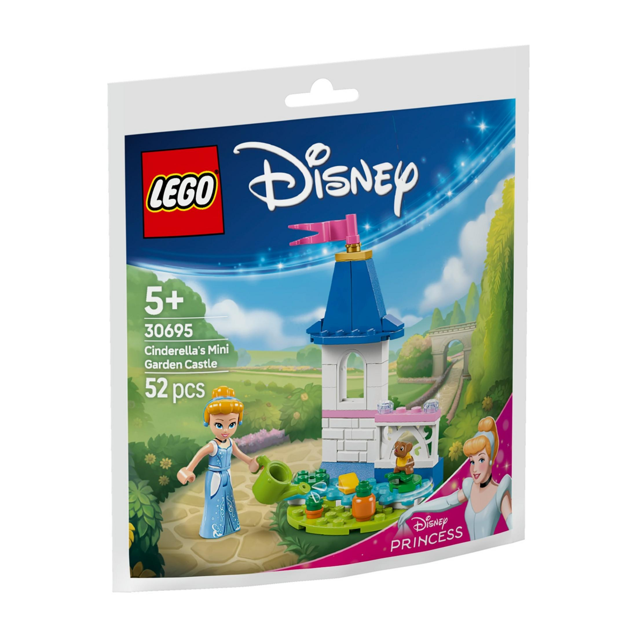 Zestaw LEGO Disney Princess: Mini Zamek Ogrodowy Kopciuszka z figurkami i akcesoriami.