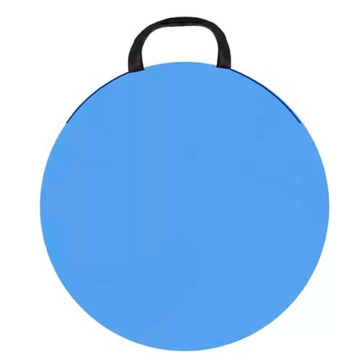 Pelota azul con asa negra arriba.