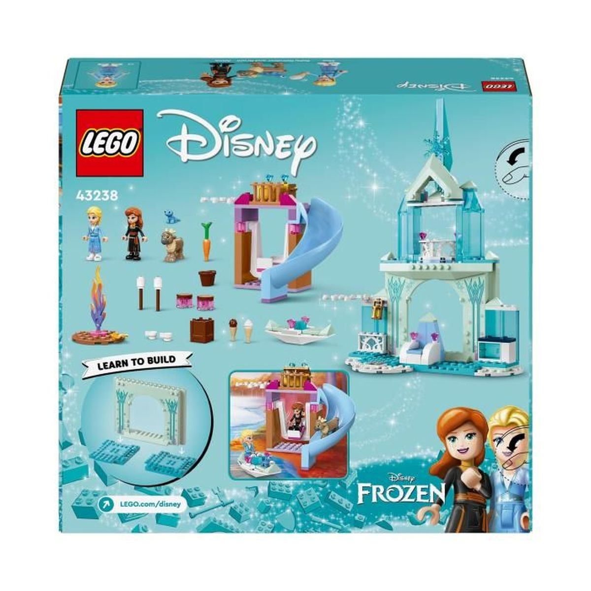 Juego de LEGO Disney Frozen con castillo, tobogán, figuras y accesorios.