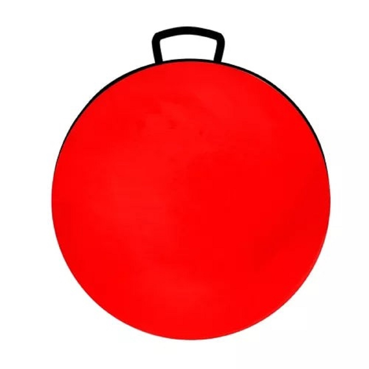 Una pelota roja con un asa negra encima, aislada en blanco.