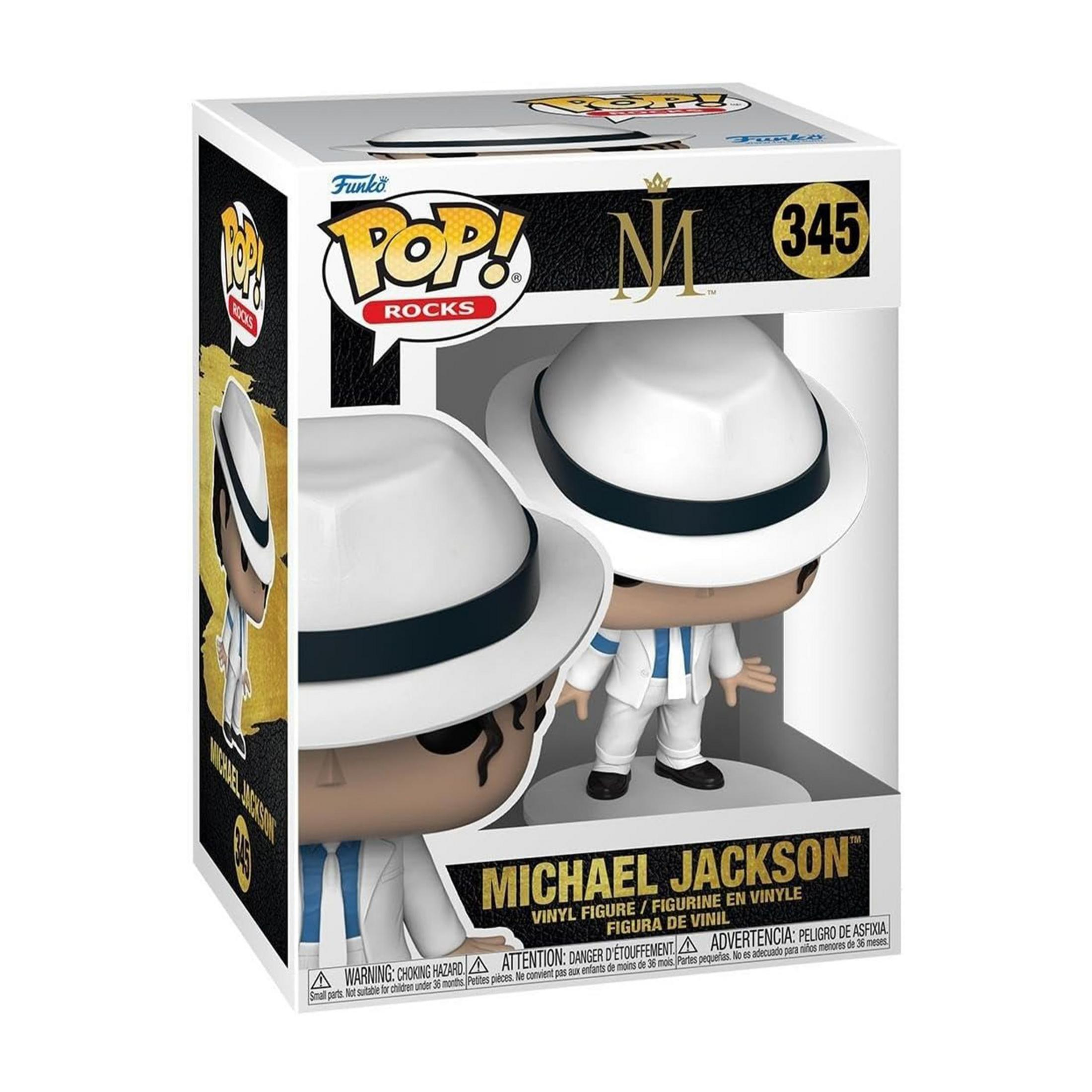 Figura Funko Pop de Michael Jackson con traje y sombrero blanco, #345.