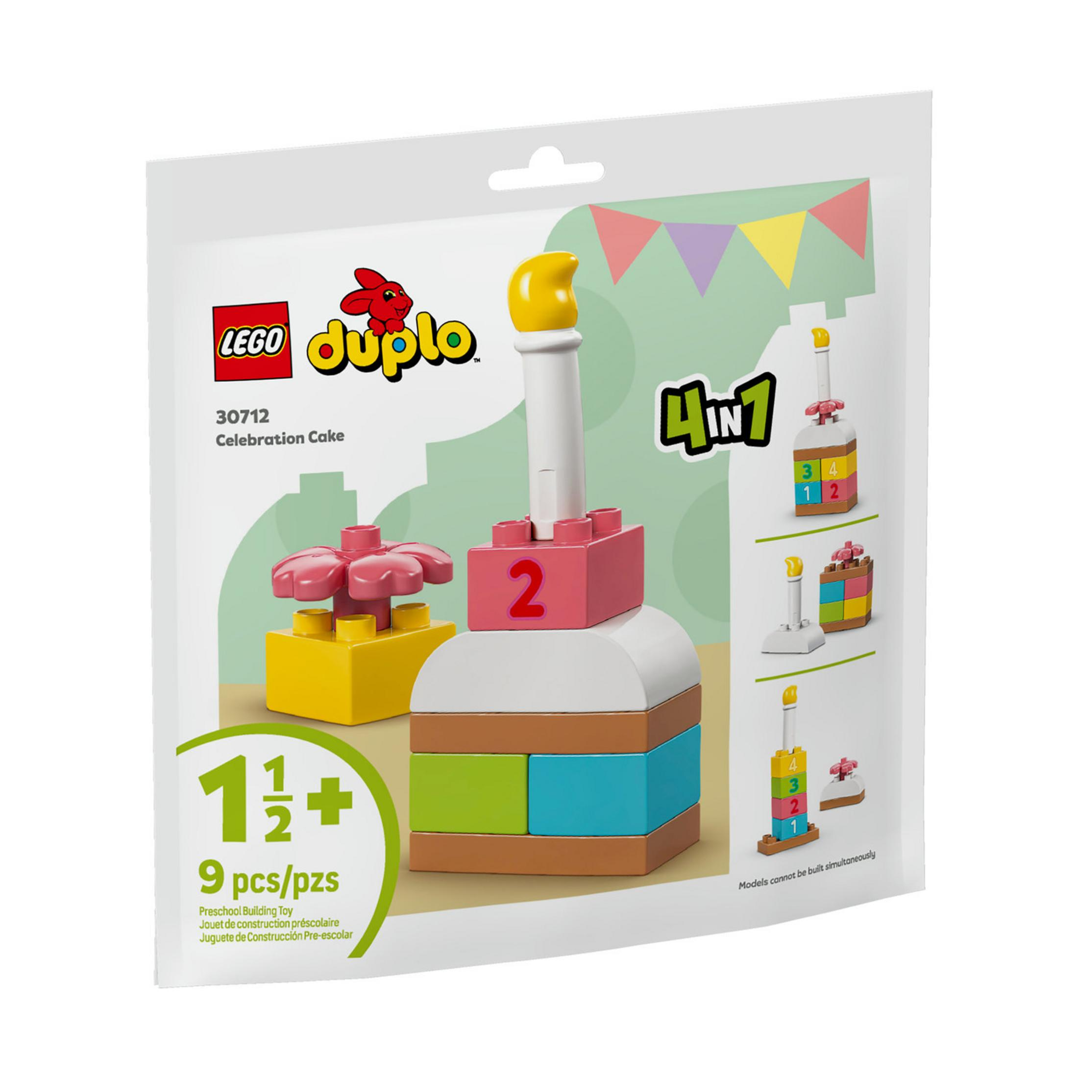 Set LEGO Duplo avec gâteau et bougie. Comprend 9 pièces pour les 1,5 ans et plus.