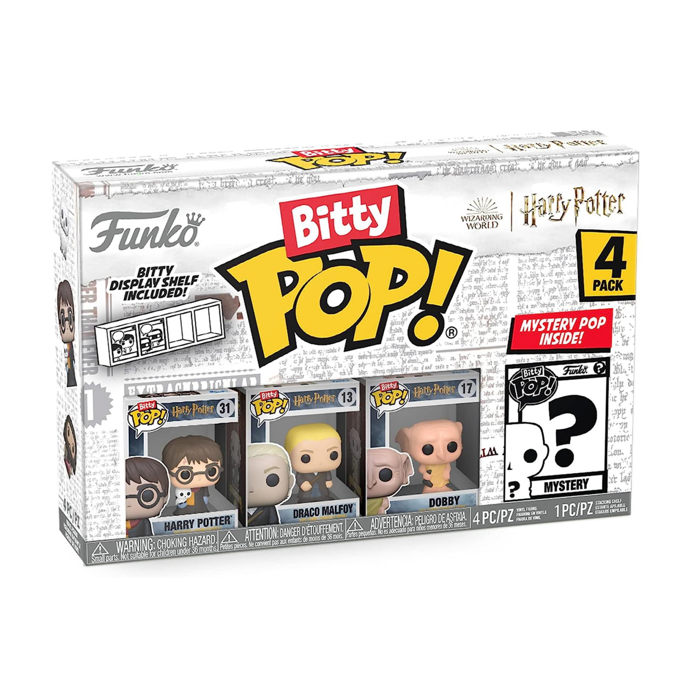 Harry Potter Bitty Pop! Confezione da 4 con Harry, Draco, Dobby e un pop misterioso.