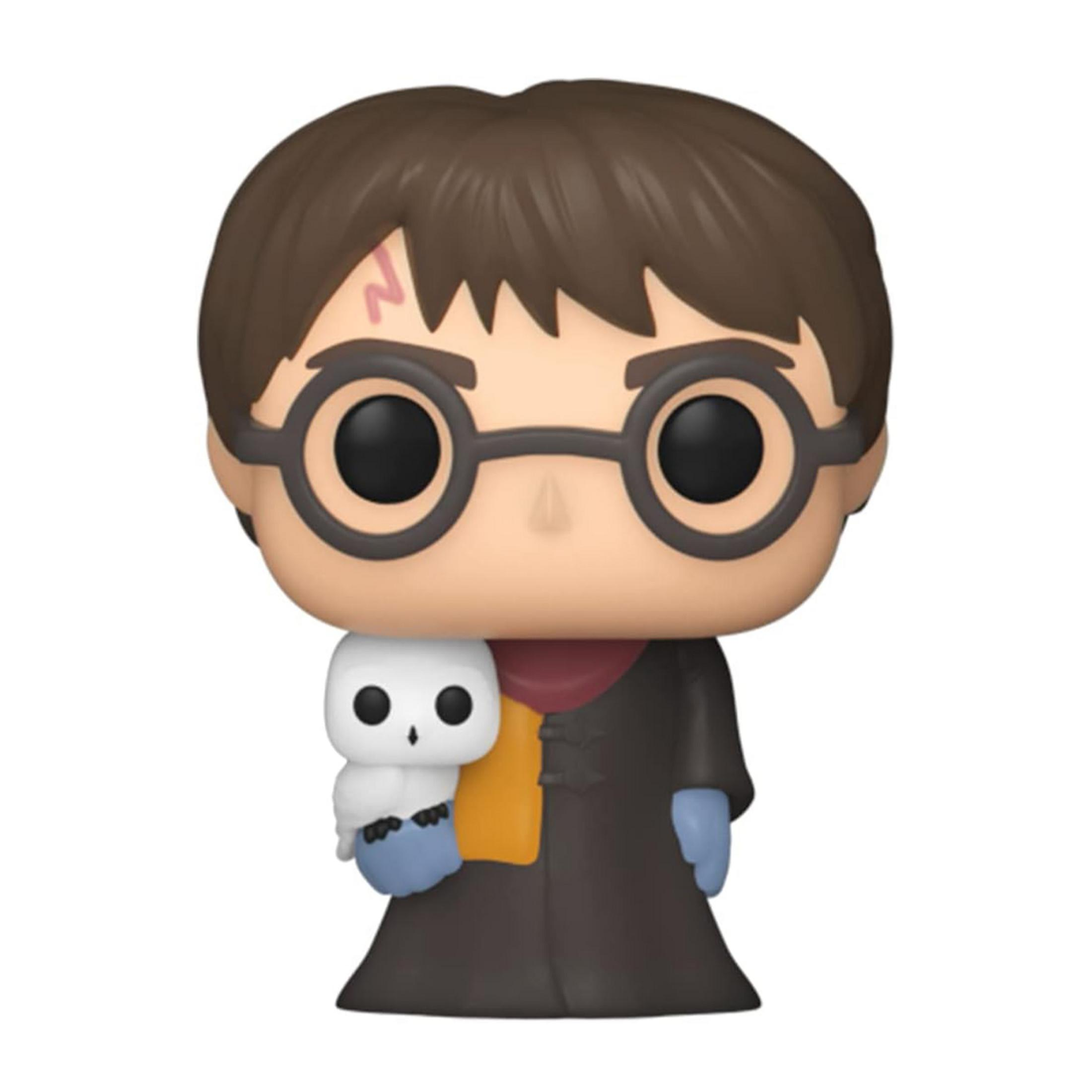 Harry Potter con civetta, occhiali, cicatrice e mantello.
