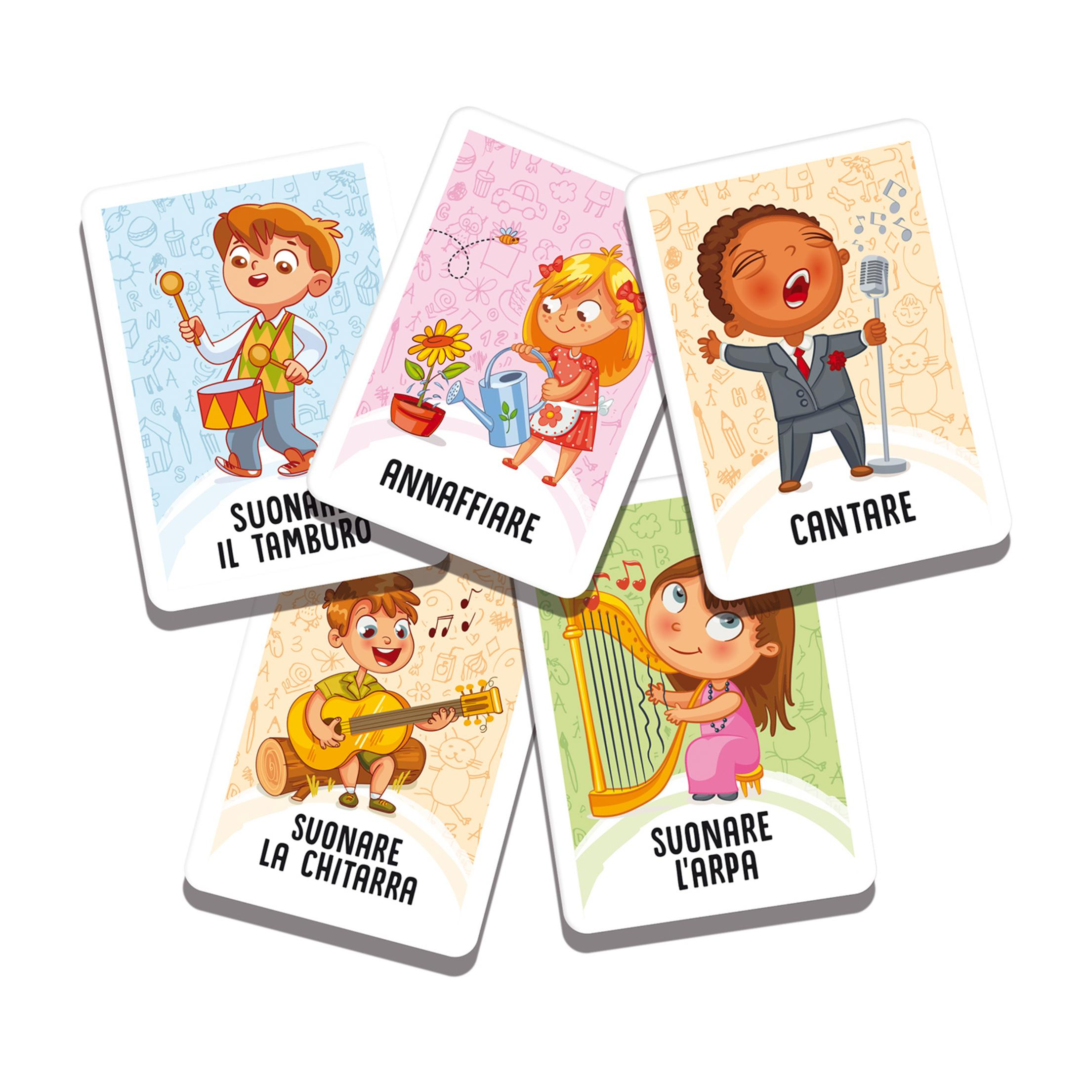 Kinder spielen Instrumente, gießen eine Pflanze und singen.