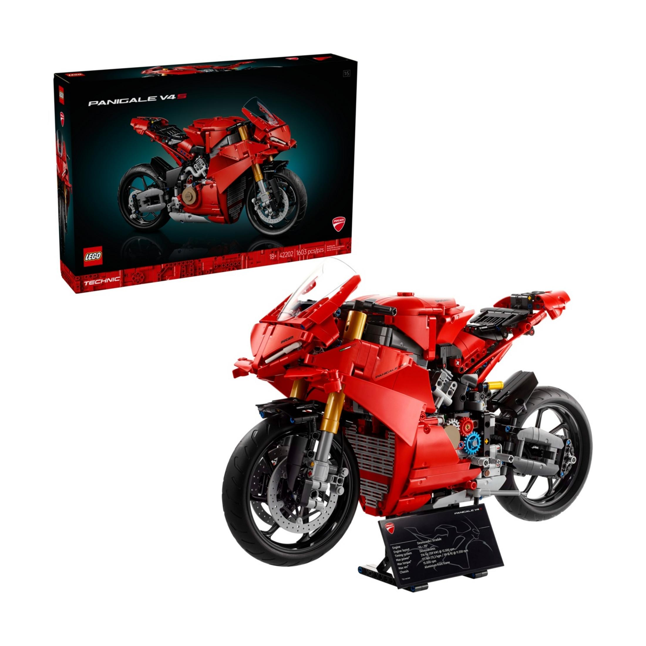 Czerwony motocykl LEGO Technic Ducati Panigale V4 S z pudełkiem.