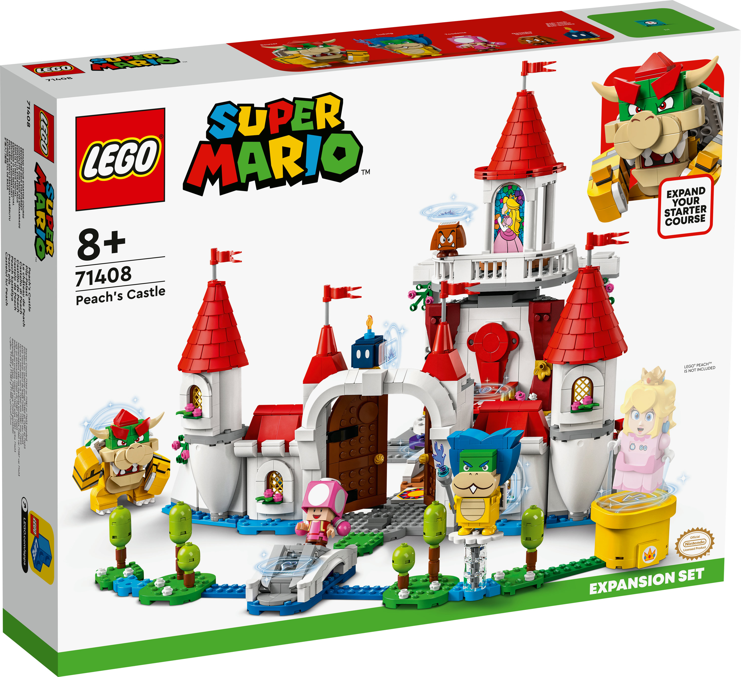 LEGO Super Mario Peach's Kasteel set met Bowser, Toad en Prinses Peach figuren.