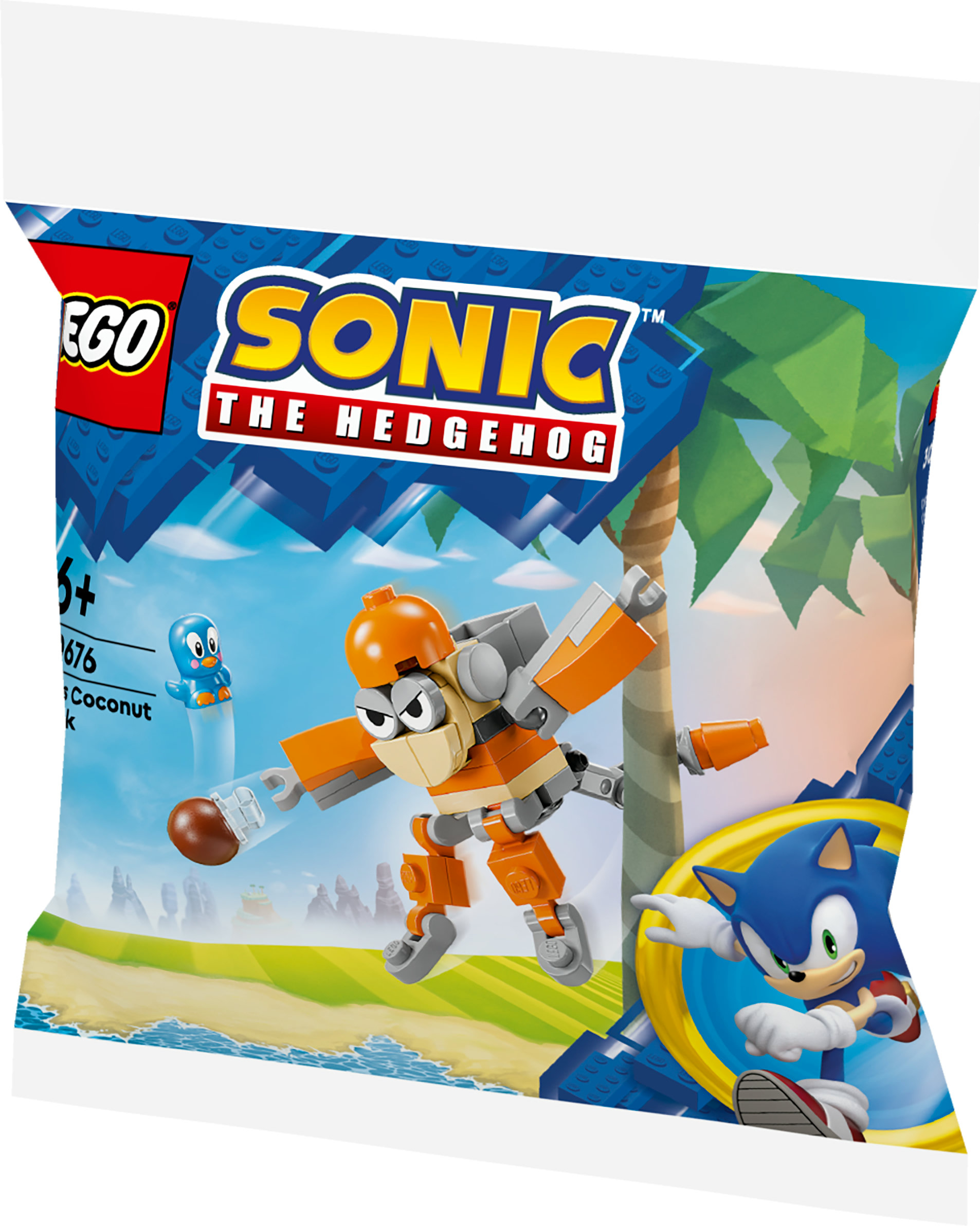 LEGO Sonic the Hedgehog mit einem orangefarbenen Roboter, der einen Ball hält.