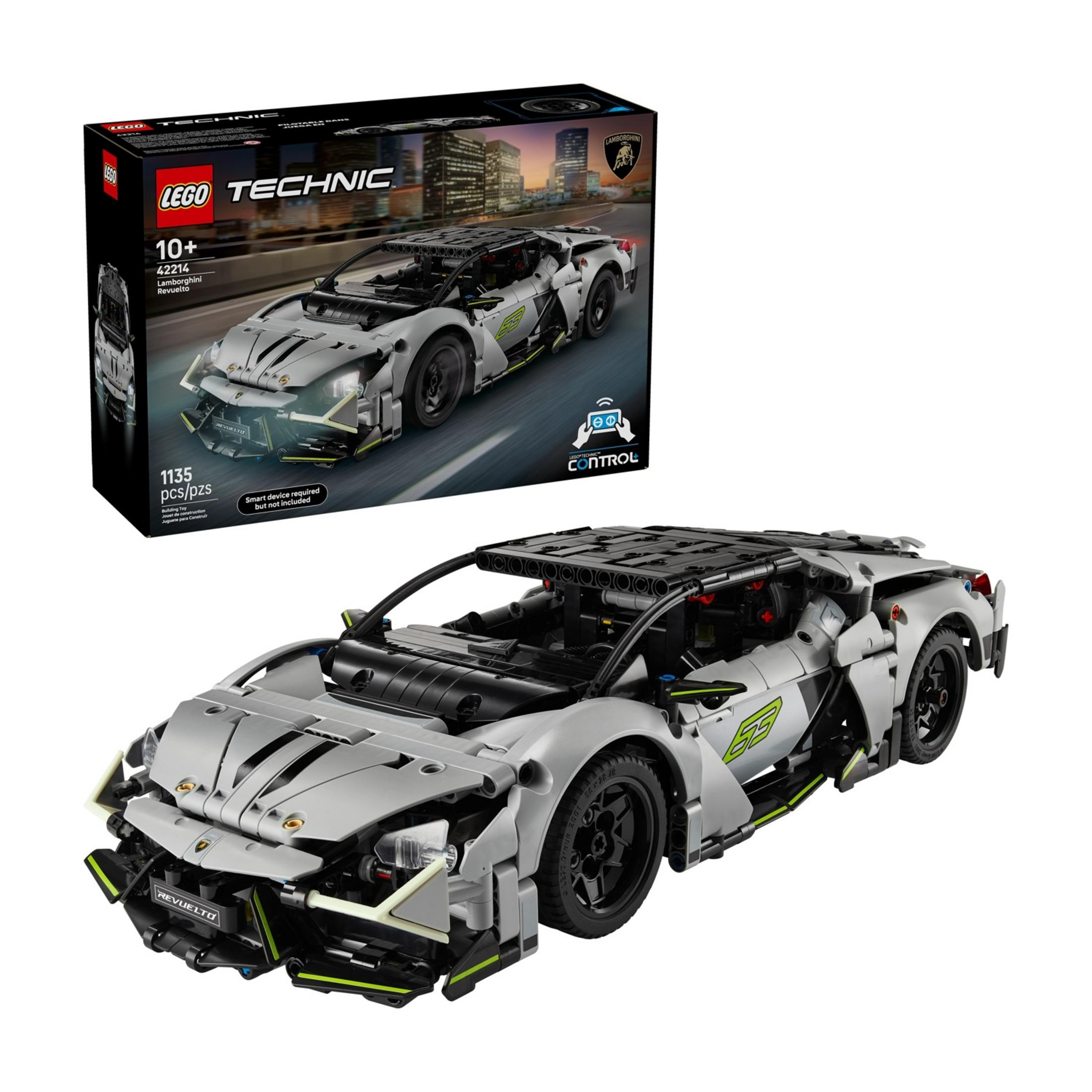 Model samochodu LEGO Technic Lamborghini Revuelto z pudełkiem.
