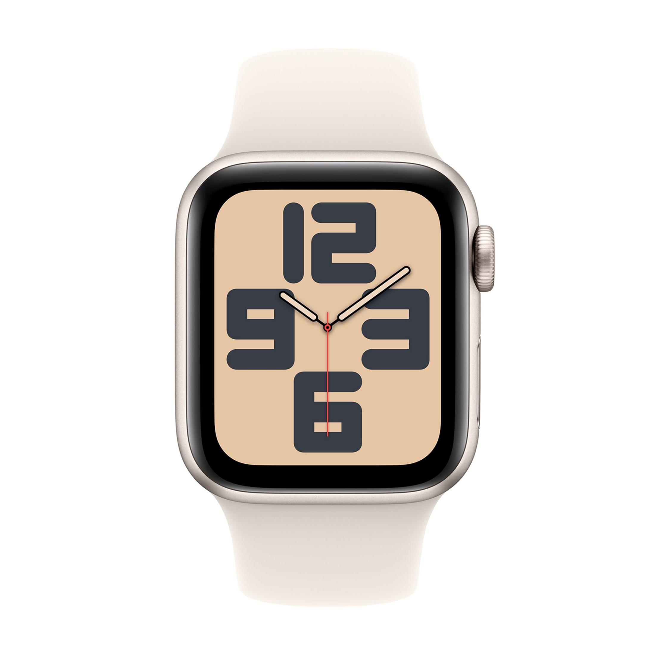 Un reloj inteligente blanco con esfera de estilo retro.