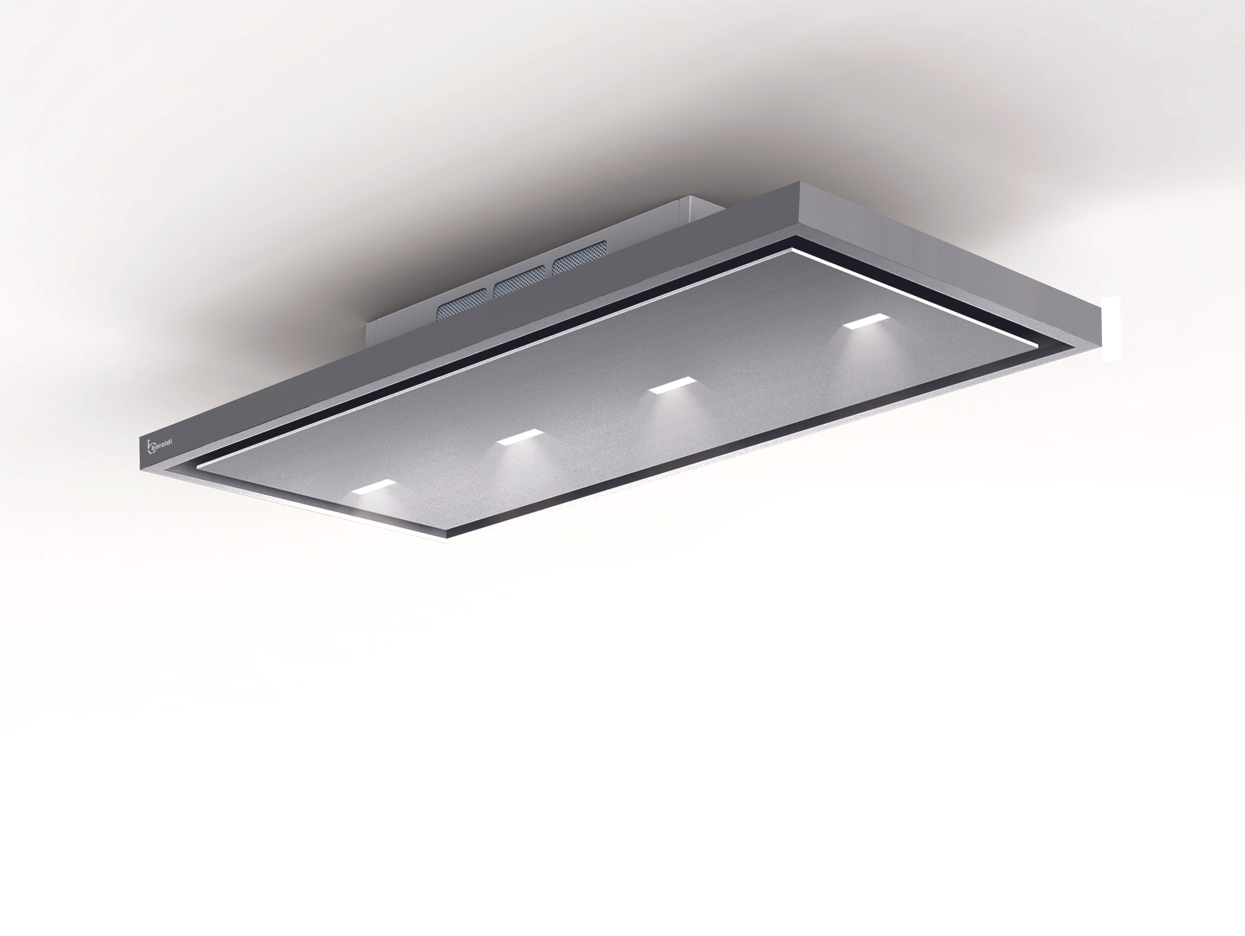 Cappa da cucina grigia con luci e griglia.