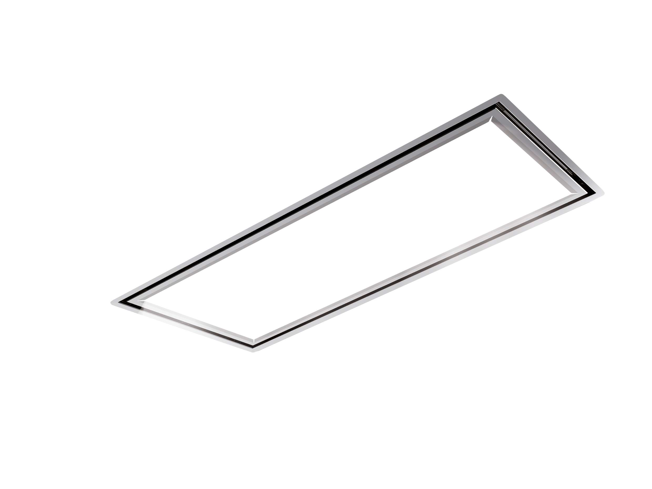 Una cornice rettangolare incassata con bordo argentato su sfondo bianco.